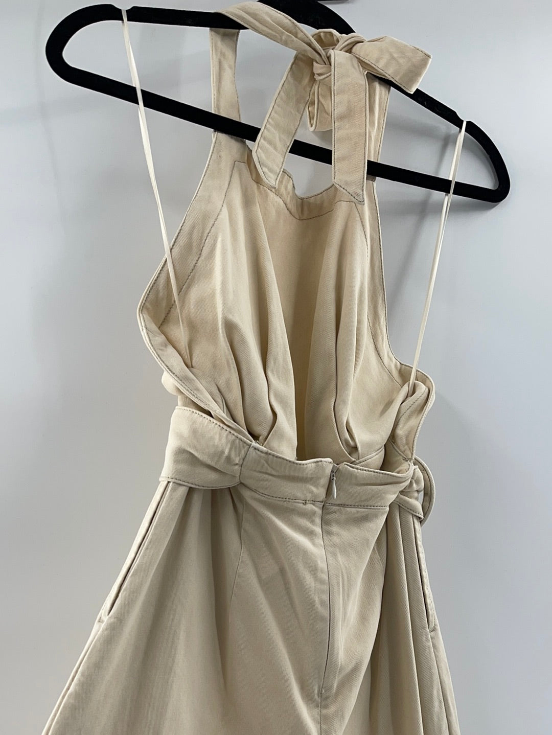 Free People Cream Halter Backless Belted Jumpsuit (Size XS)