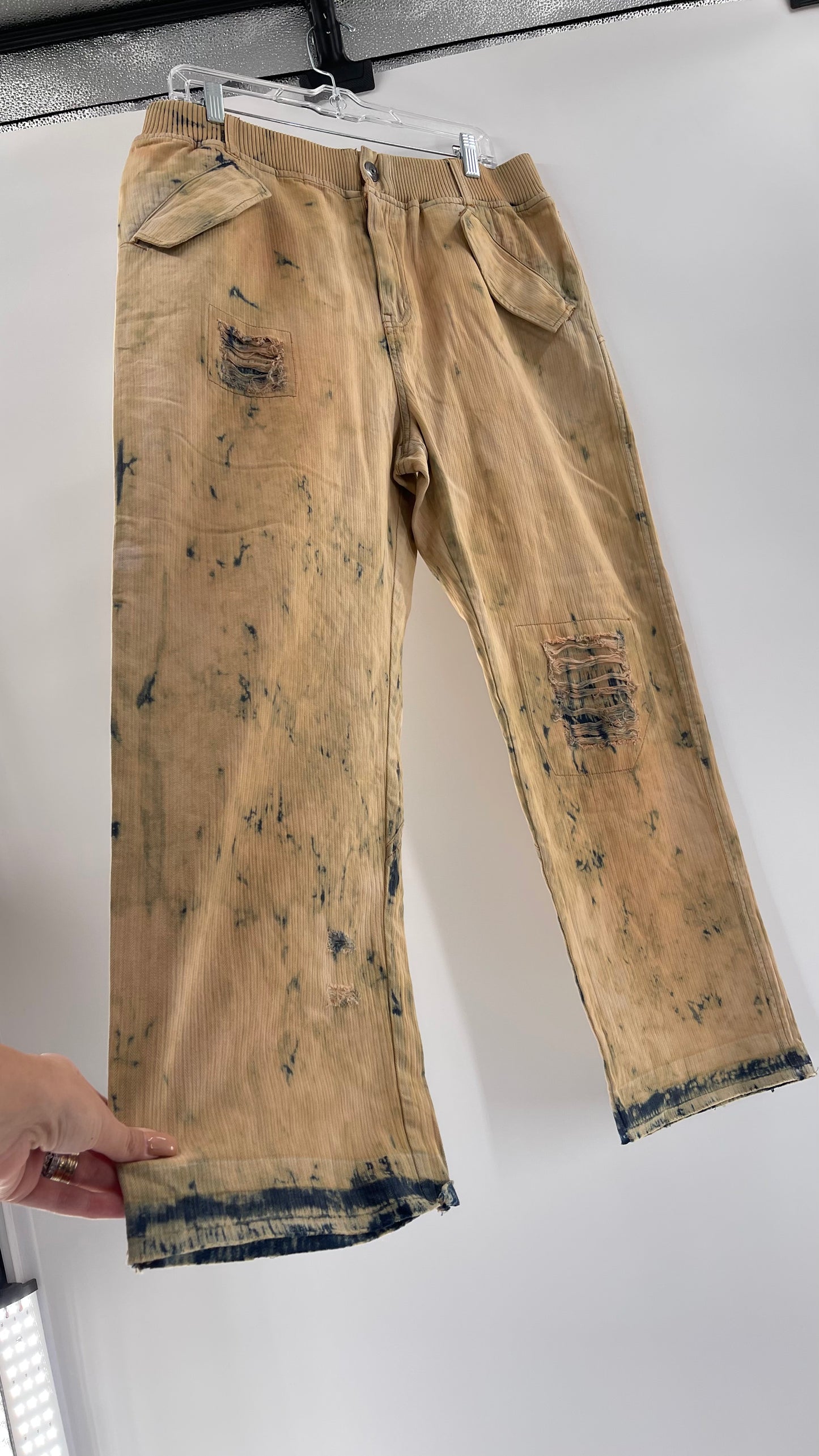 Free People Tan/Denim Distressed Straight Leg (Large)