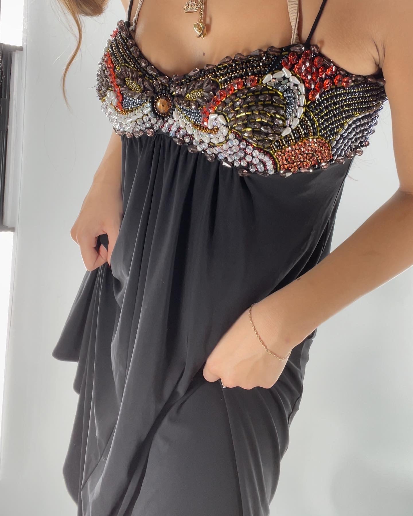 MIGNON black dress with beaded neckline (6)