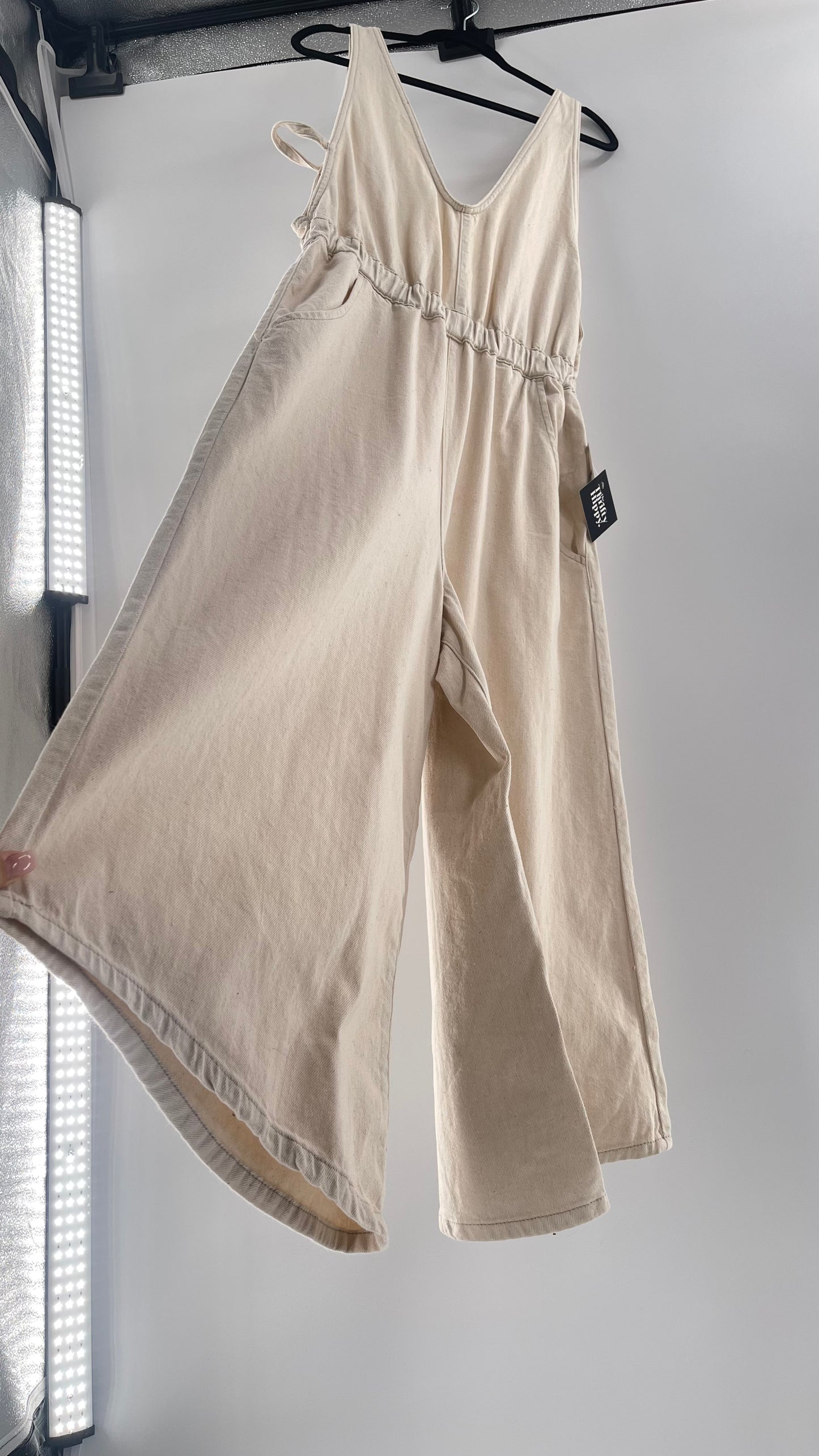 Free People Alora Wide Leg Denim Jumpsuit (XL)