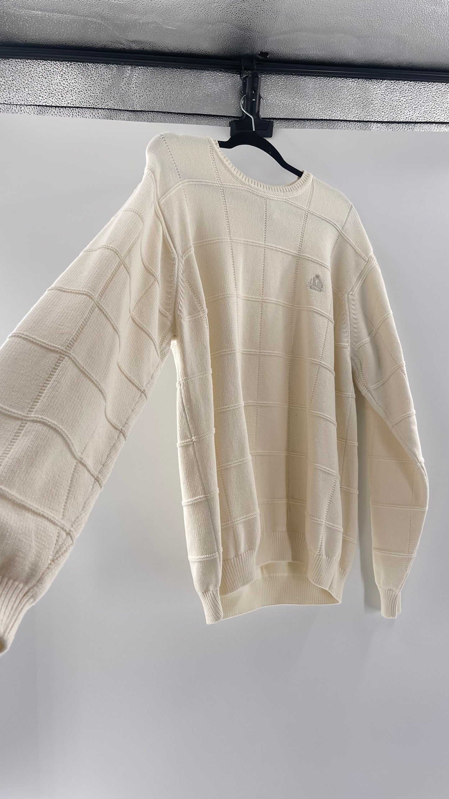 Vintage IZOD Cream Square Stitch Sweater (XL)