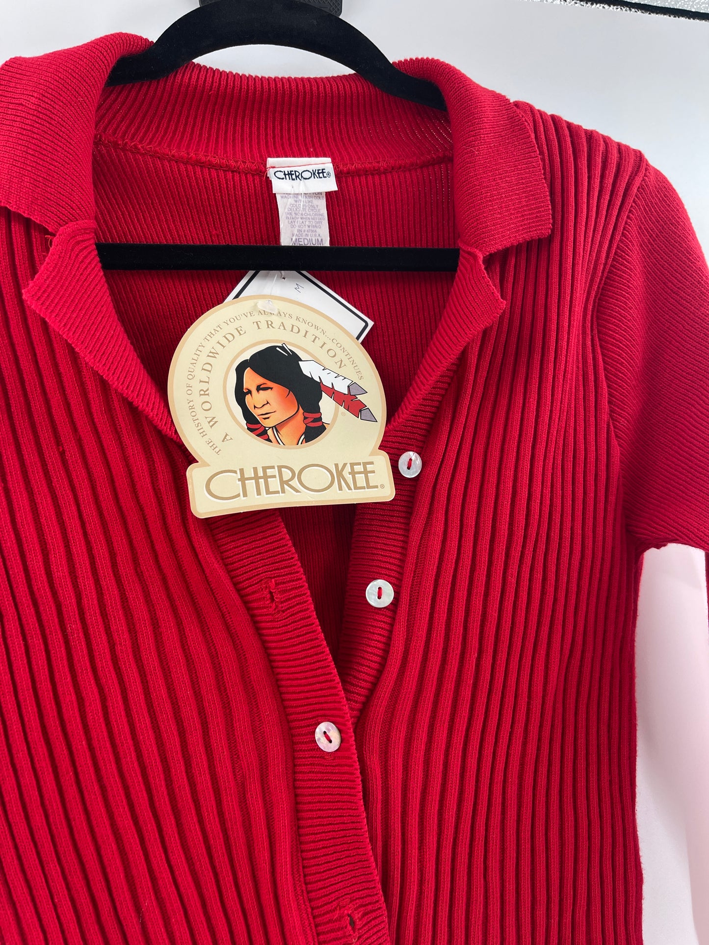 Deadstock Vintage Cherokee Ribbed, Collared, Buttoned Top (Medium)