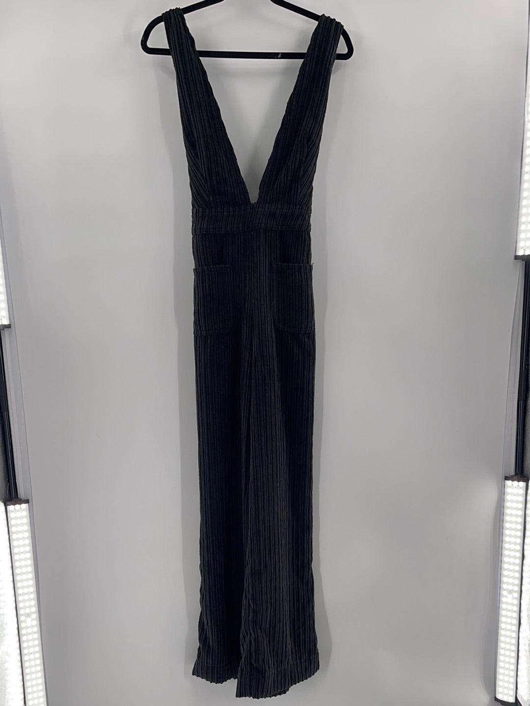 BDG Urban Outfitters Black Corduroy Backless Crossed Back Straps Jumpsuit (Size 10)