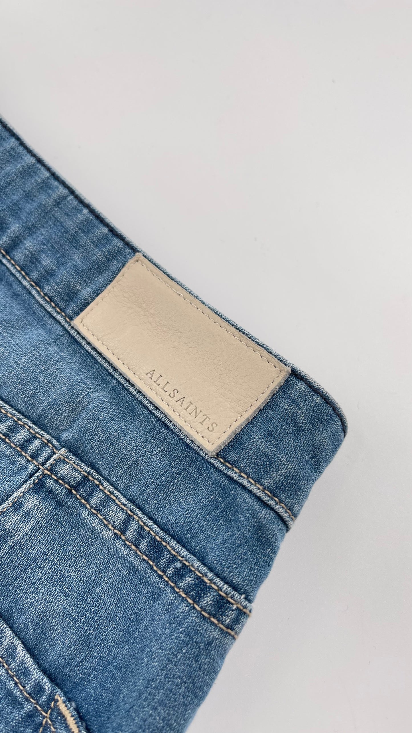 ALLSAINTS Light Wash Button Front Knee High Skirt (4)