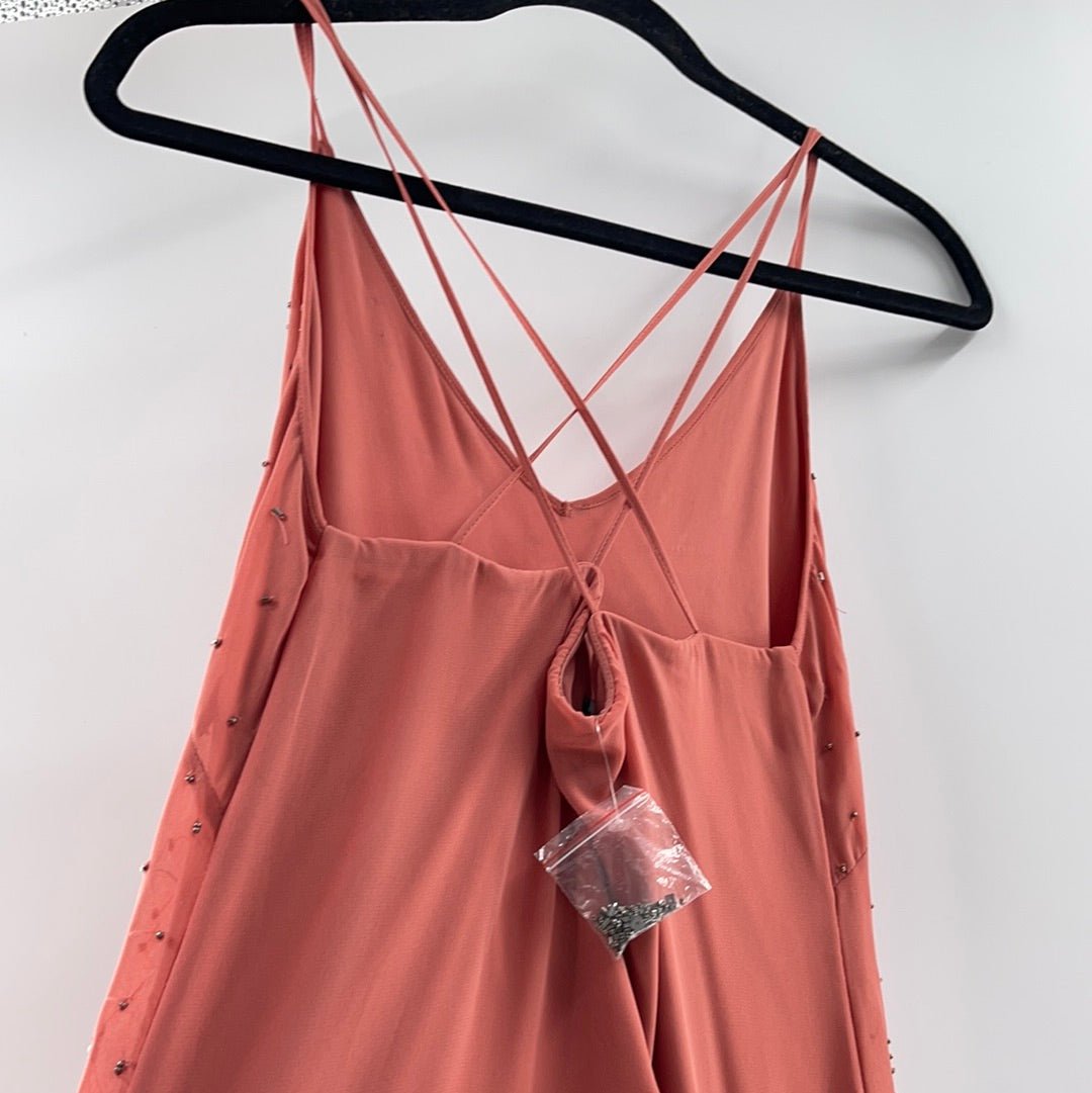 White House Black Market - Salmon Beaded Sleeveless Spaghetti Strap Mini Dress (Size XXSmall)