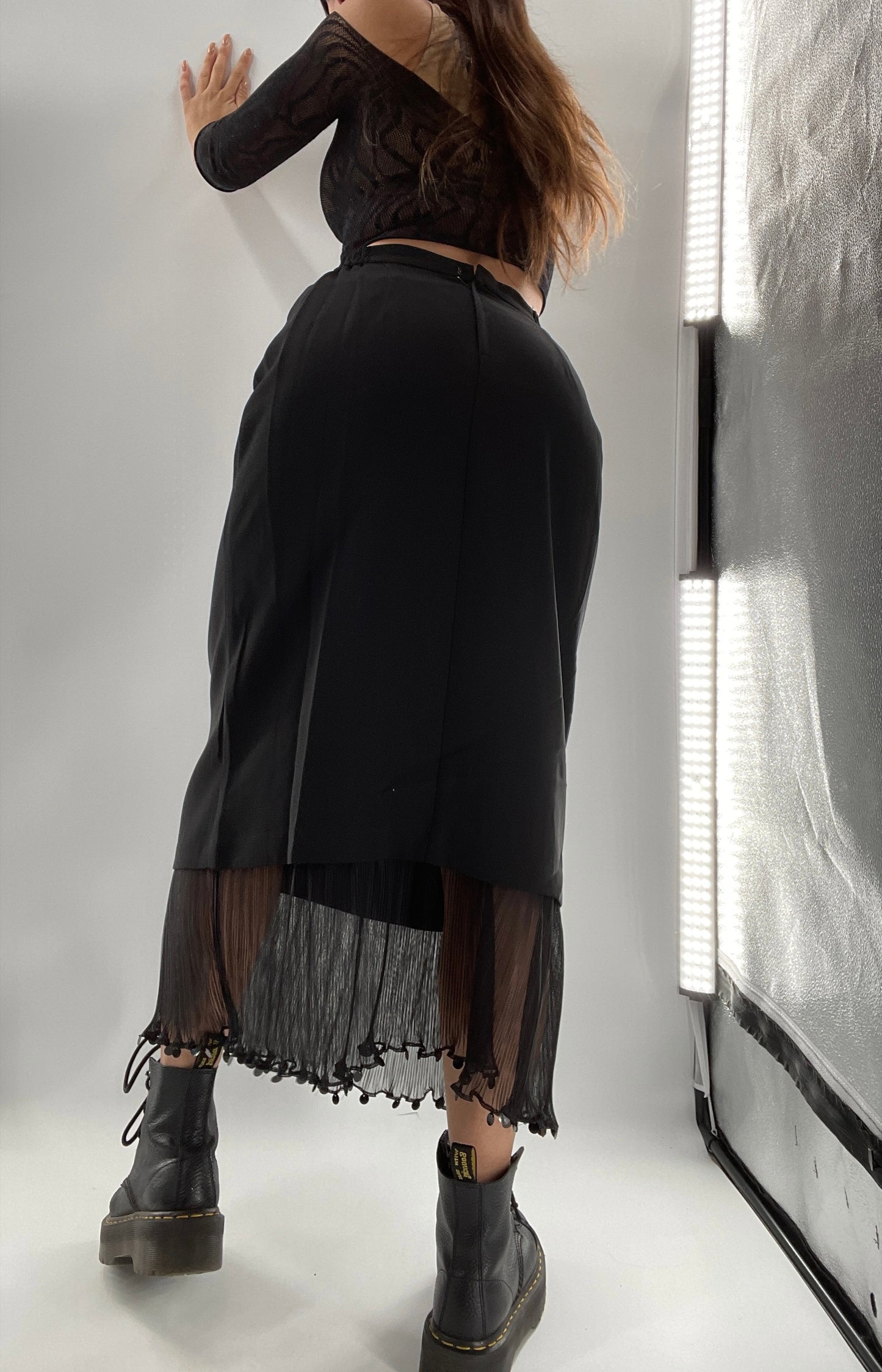 Vintage Black Maxi Cut Out/Bejeweled/Pleated Mesh Hem (8)