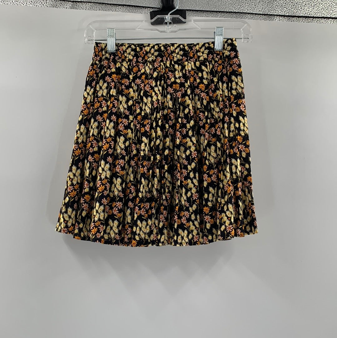 Urban Outfitters Black With Yellow Pink and Orange Flowers , Small Buttons Details on Front of Mini Skirt ( Size XS)
