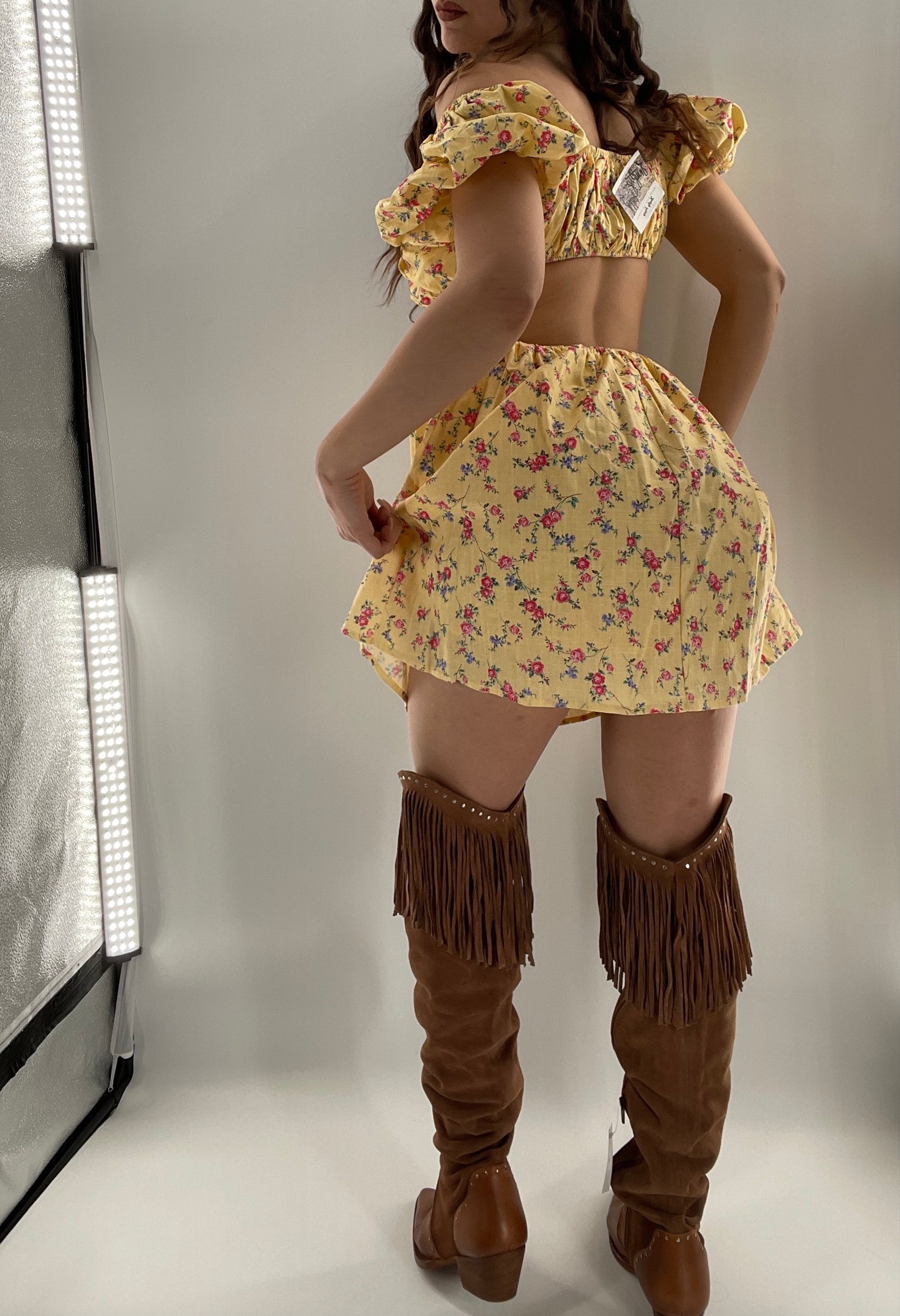 Yellow Cut Out Floral Dress (Small)