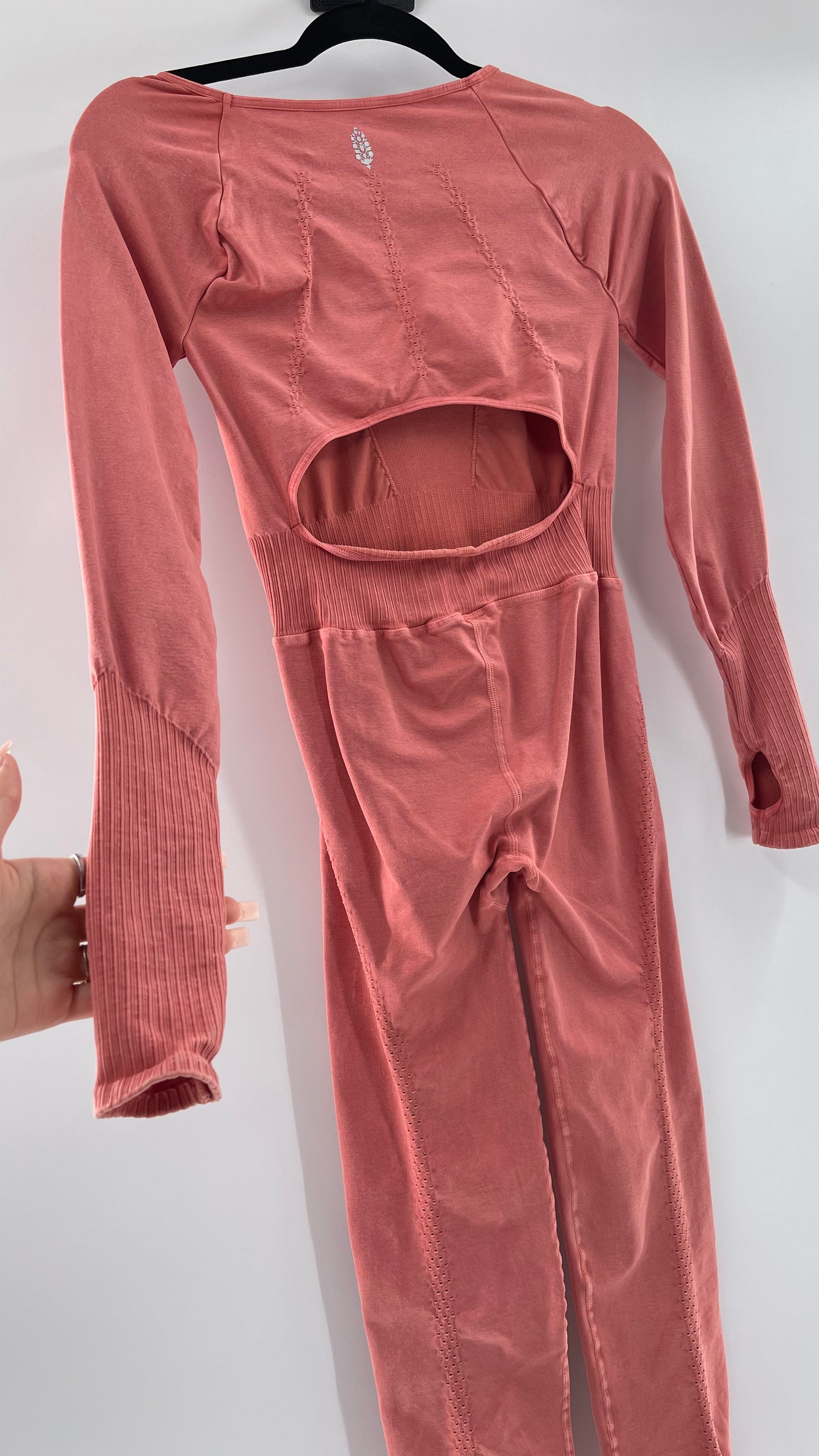 Free People Movement Pink Elastic Good Karma Jumpsuit (M/L)