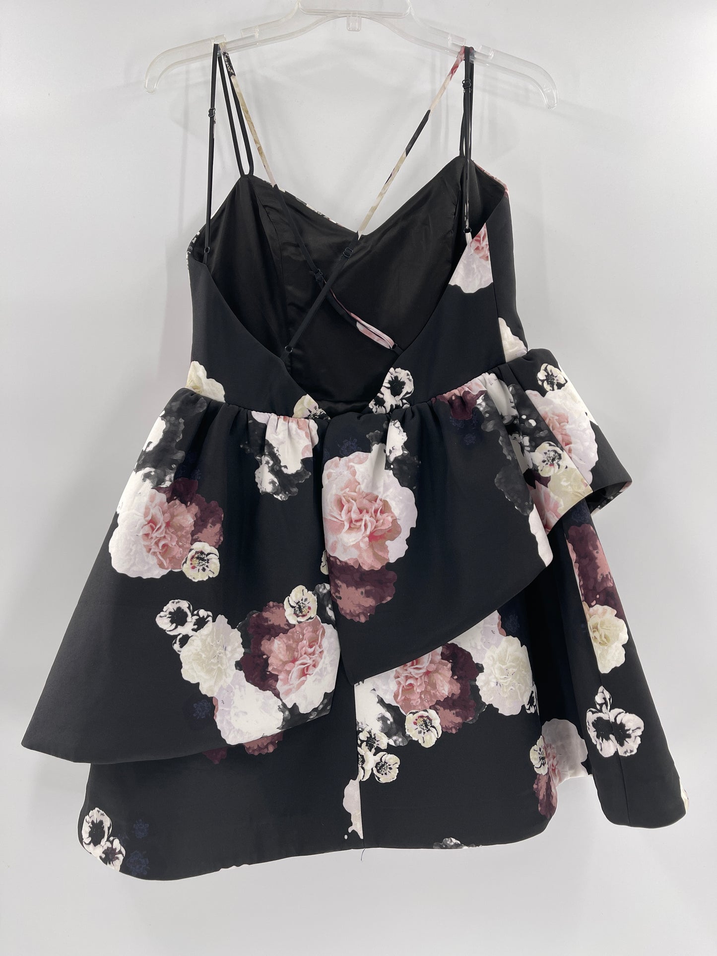 Keepsake - Anthropologie - Black Floral Backless Spaguetti Straps Ruffle Detail Mini Dress (Size L)