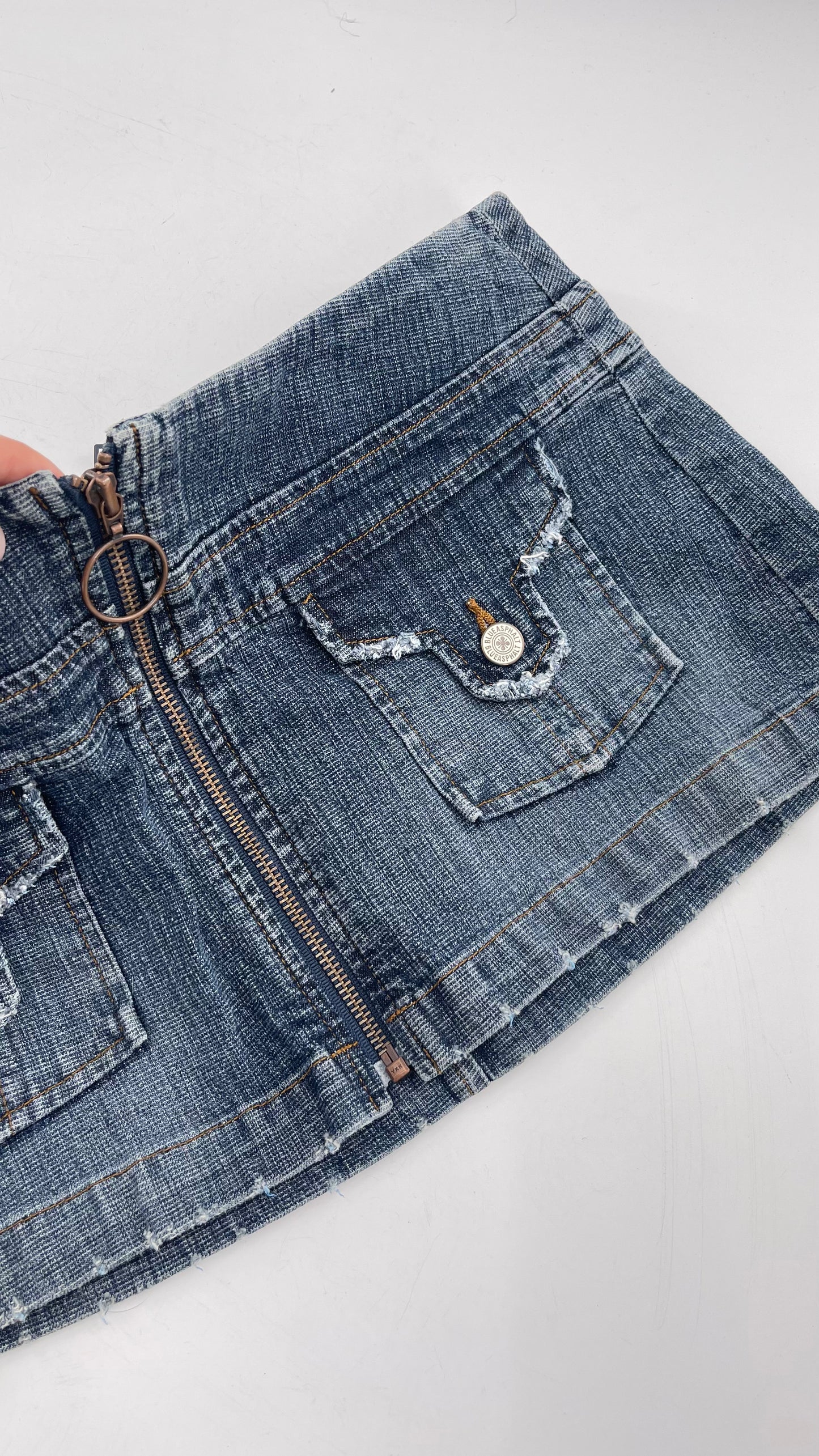 Vintage Blue Asphalt Denim Micro Mini Skirt (29/30)