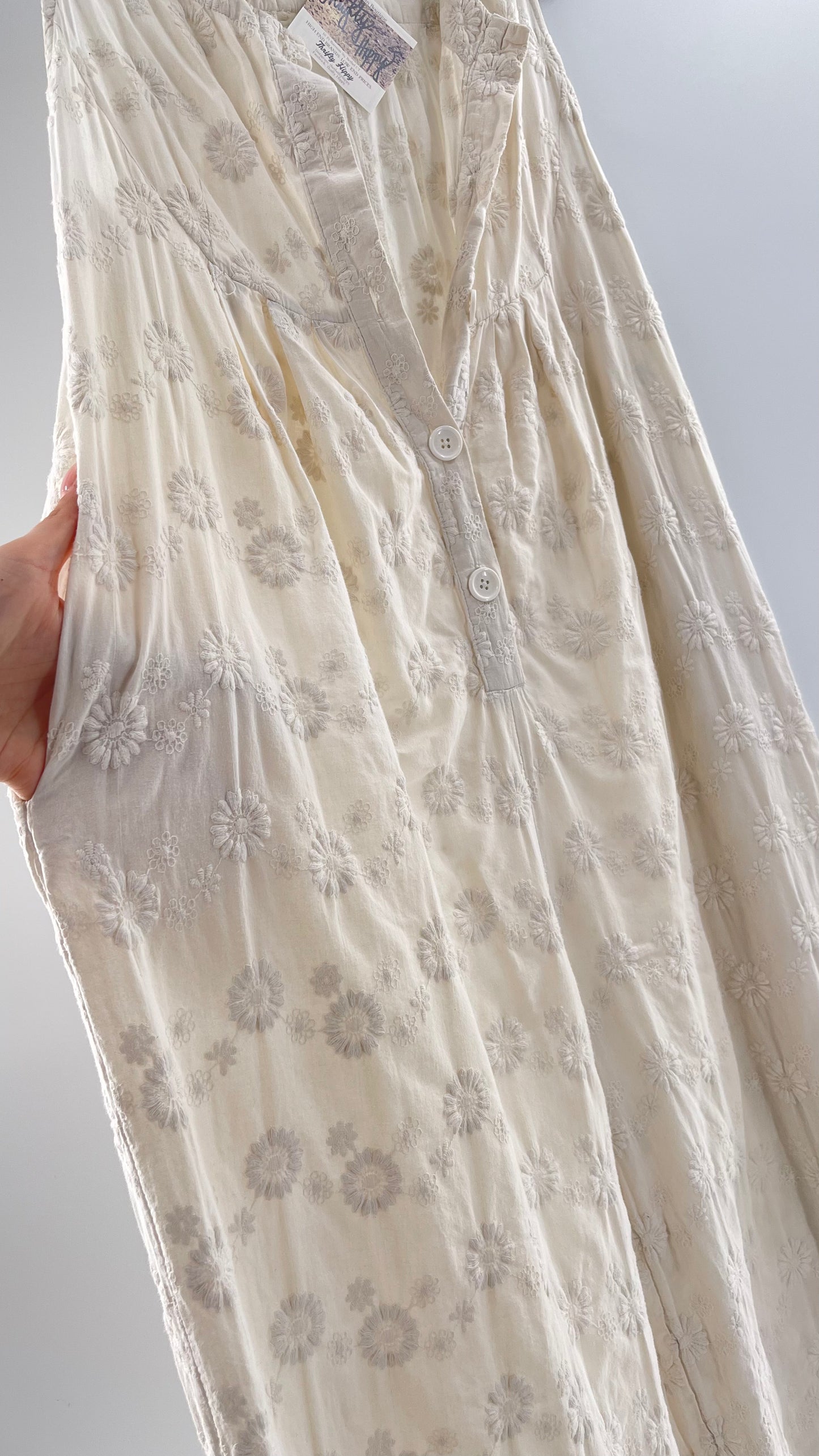 Free People White Sleeveless Embroidered Flower Jumpsuit