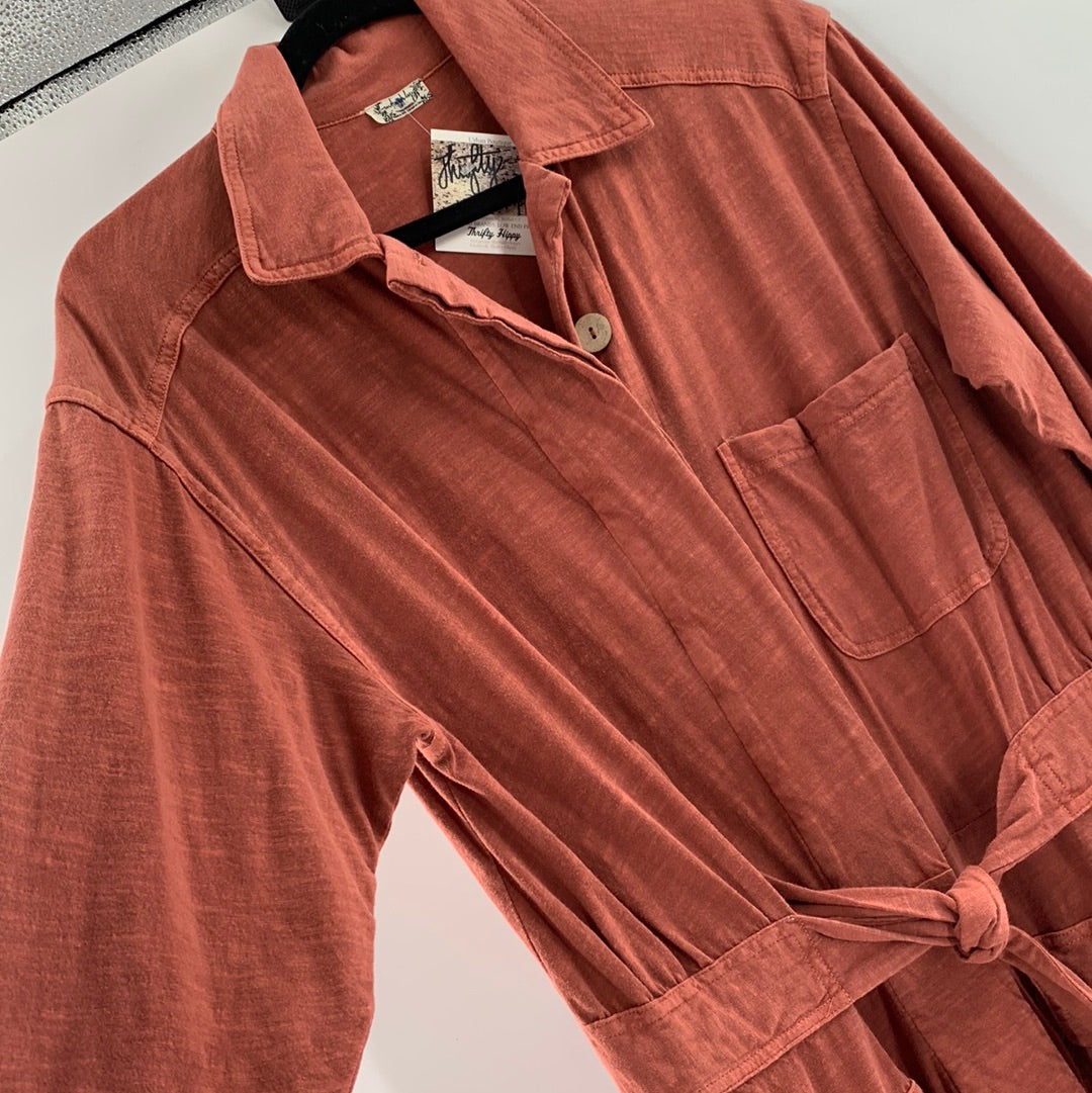 Free People Intimately Brick Long Sleeve Front Tie and Pockets Jumpsuit (Size S)