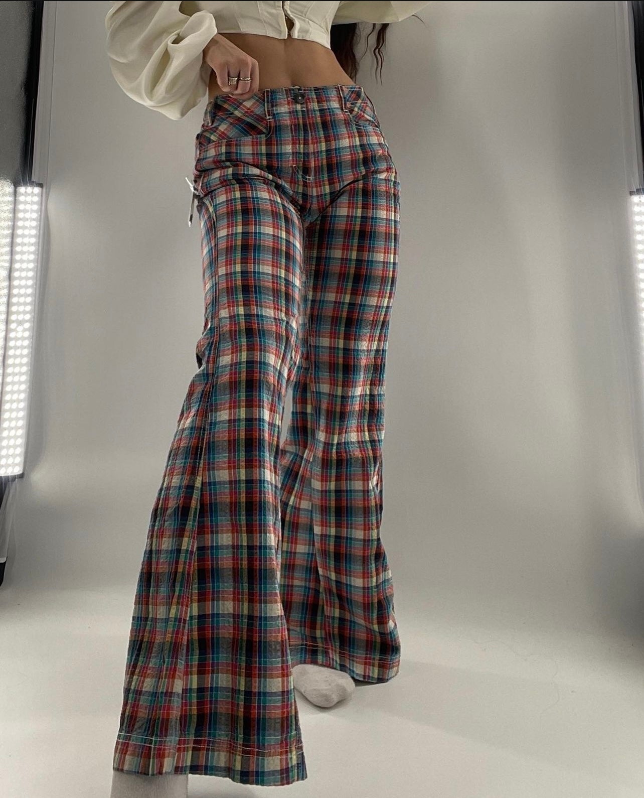 Free People CristinaPlaid Low-Rise Flare Pants (6)