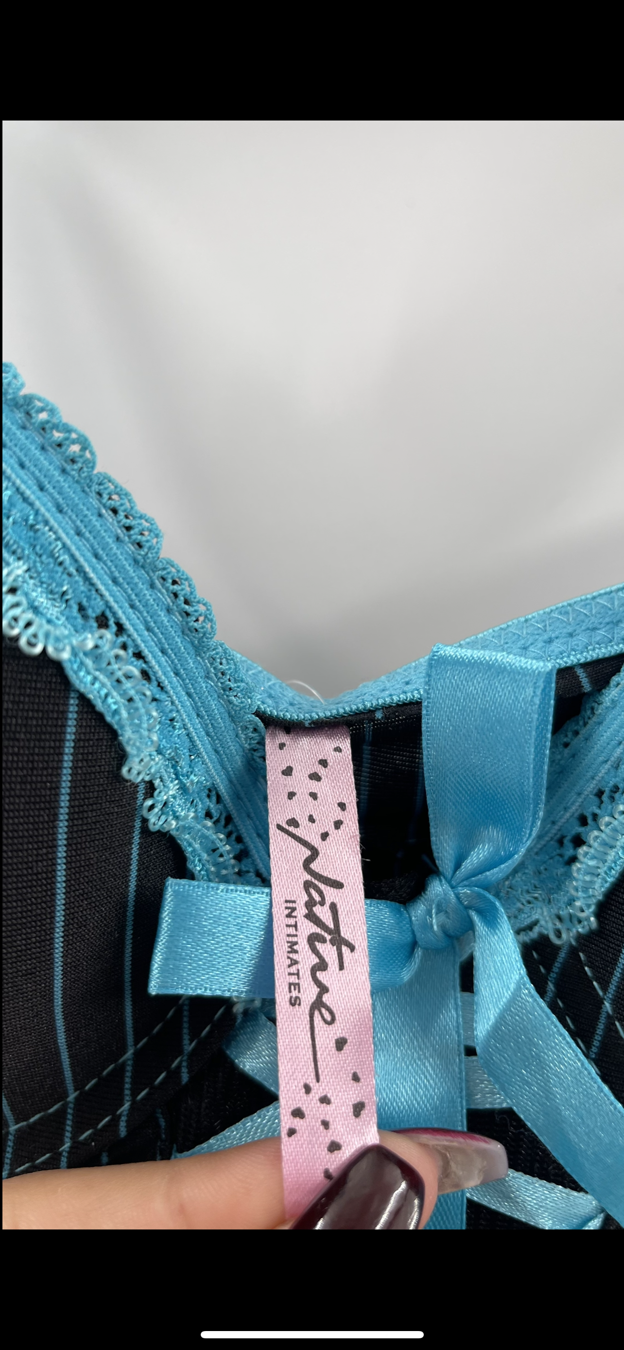 Deadstock Vintage Black/Blue Bustier Babydoll+ Thong Set (36B)