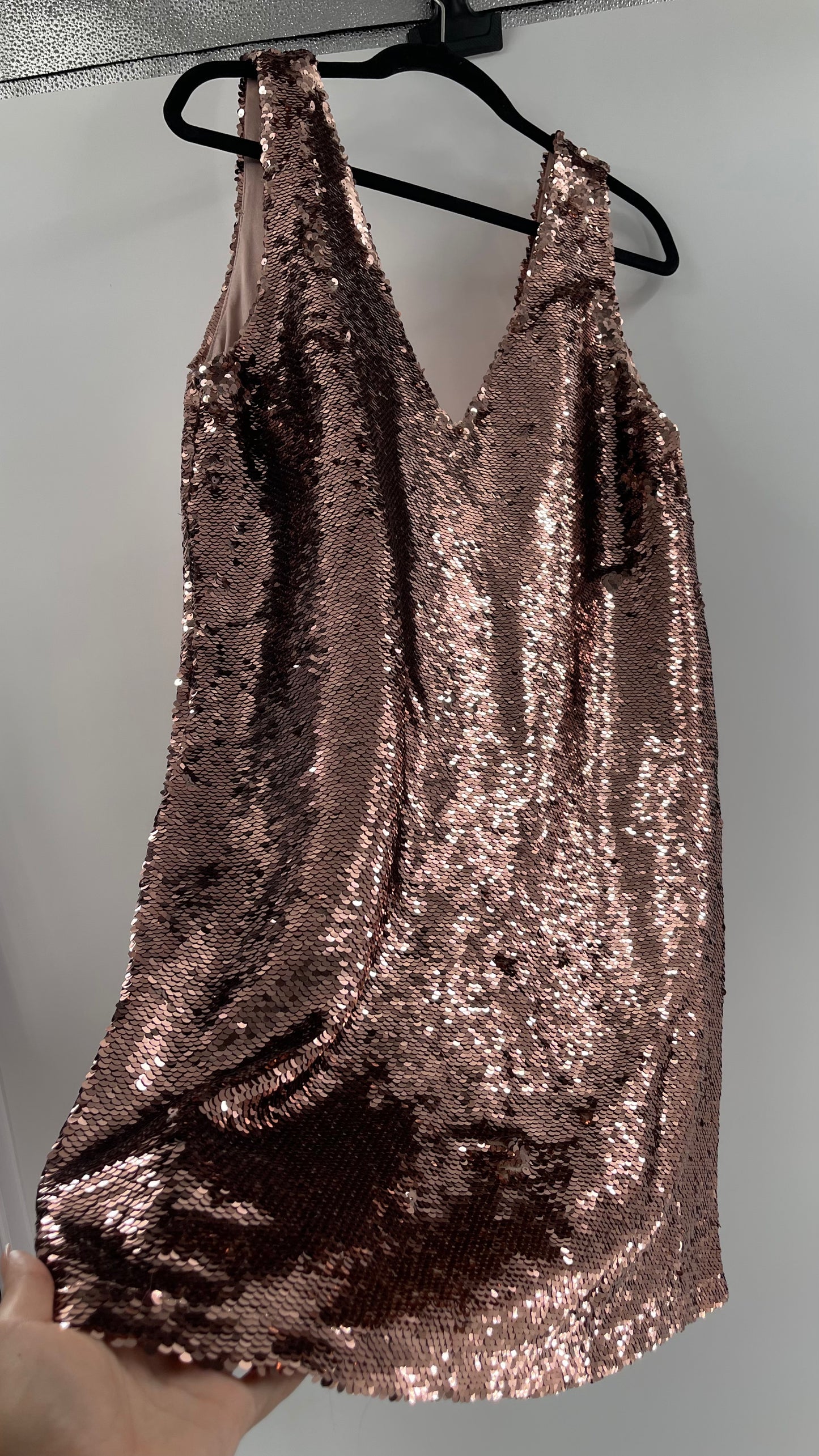 Free People X BB Dakota A Pretty Penny Rose Gold/Copper Sequin Dress (Medium)