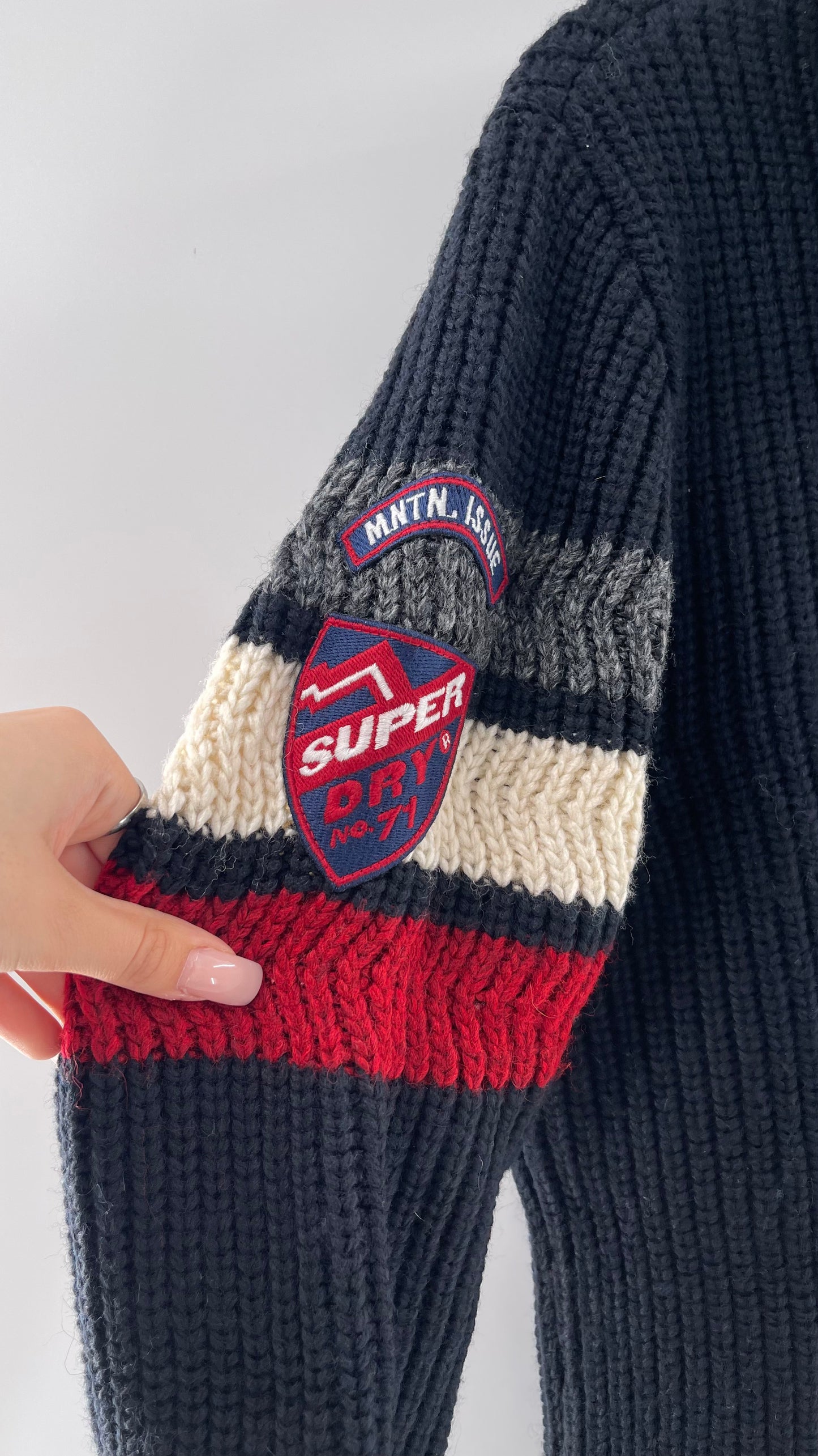 Superdry Navy Thick Knit Ski Dog Quarter Zip Henley (XL)