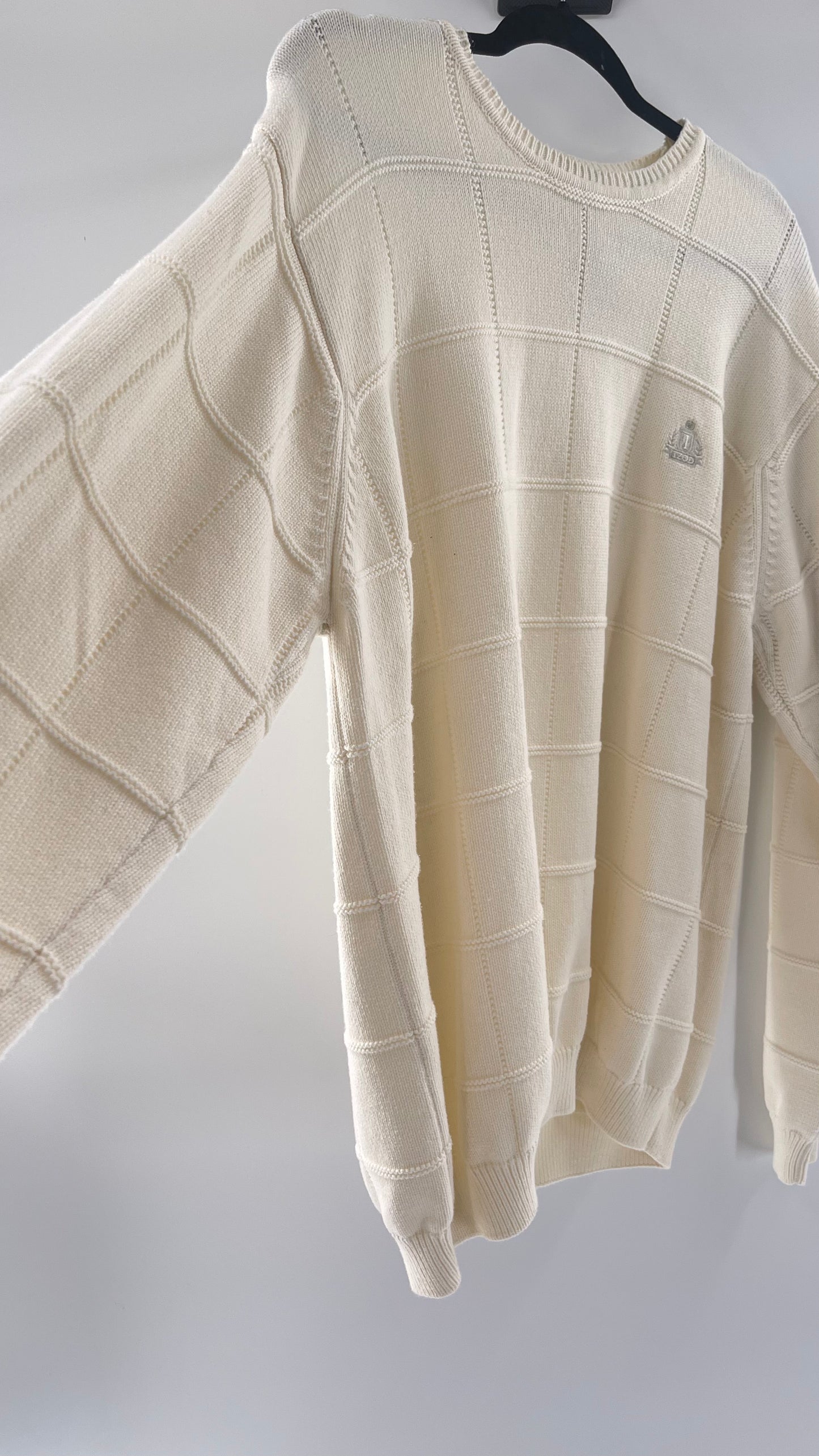 Vintage IZOD Cream Square Stitch Sweater (XL)