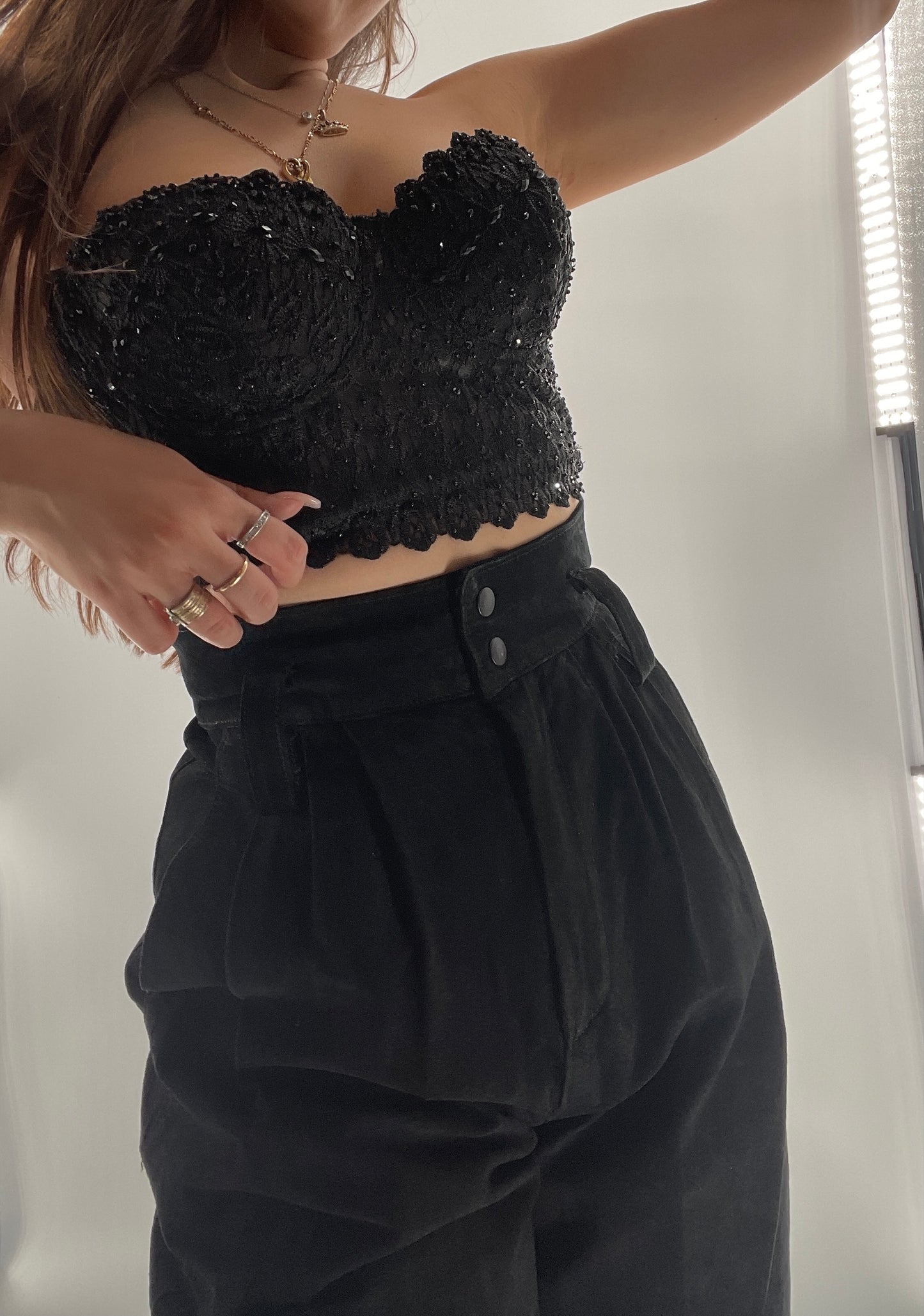 Windsor Black Lace Beaded Cropped Corset (XS)