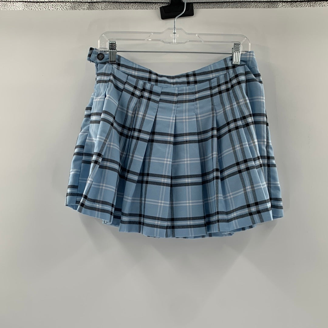 Streetwear Society Blue Plaid Mini Skirt (Size Large)