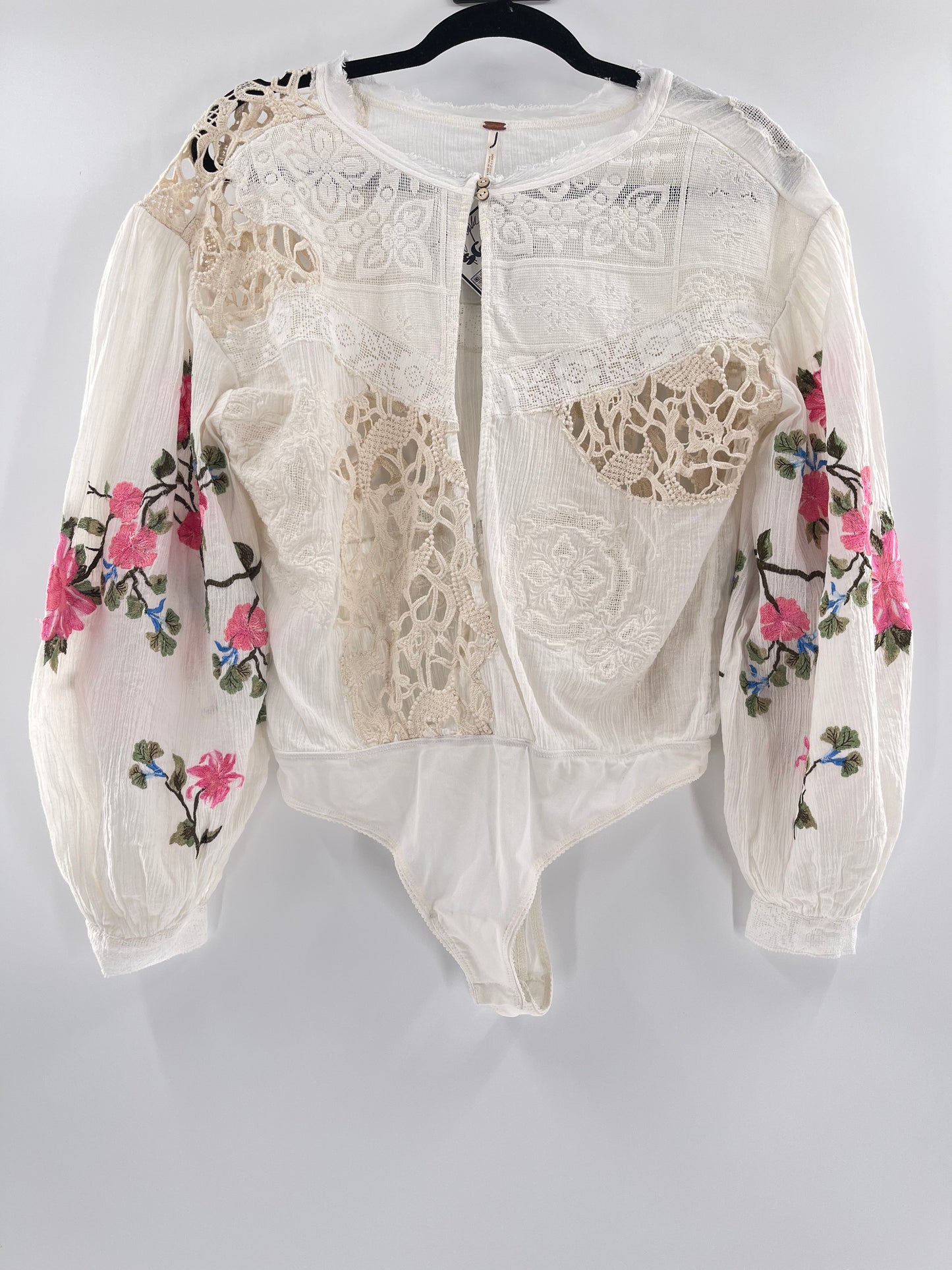 Free People Making Harmony Lace Cotton Embroidered Blouse (XS)