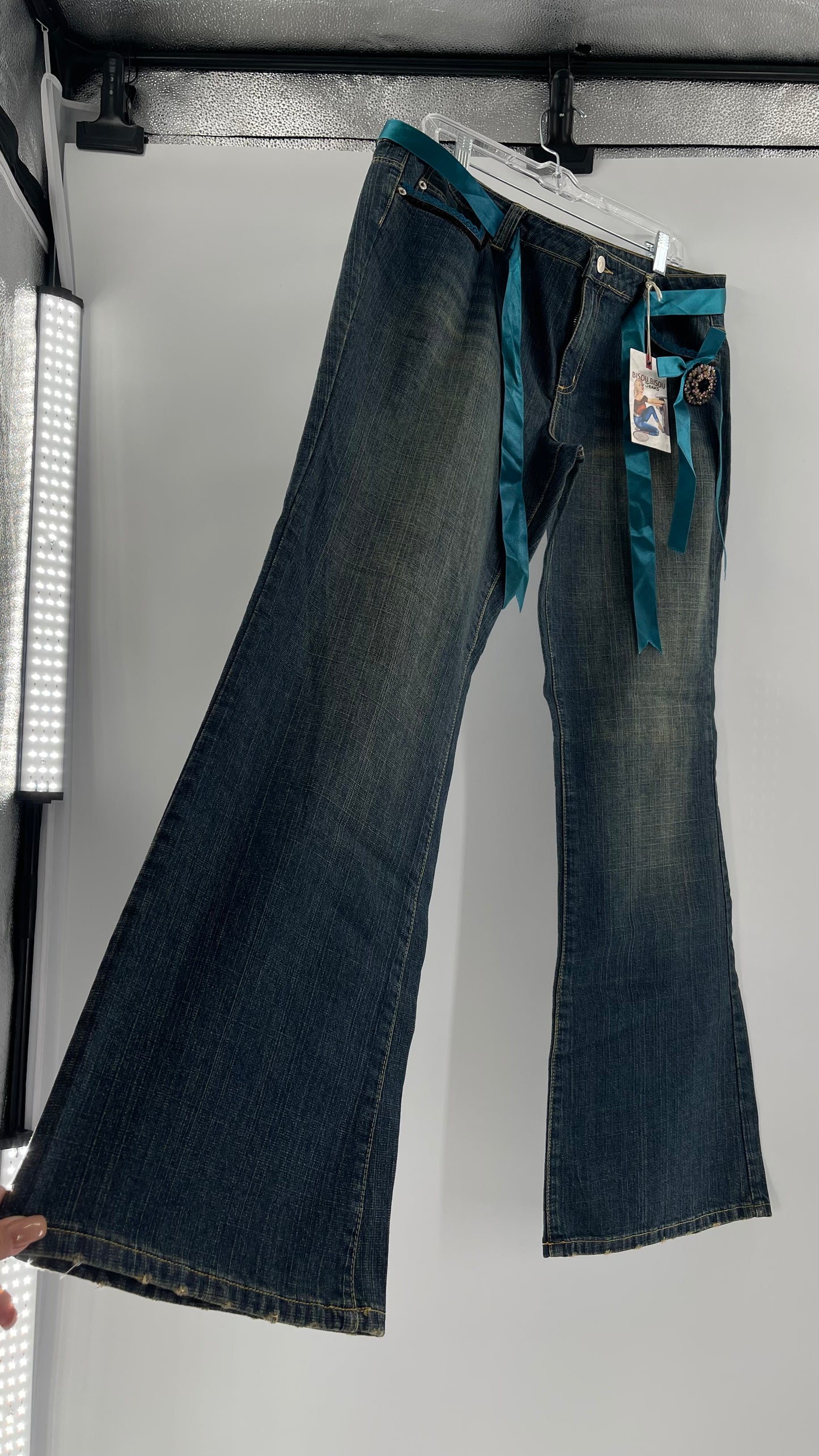 Deadstock Vintage BISOU BISOU Denim Flare Jeans with Embellishments (16)