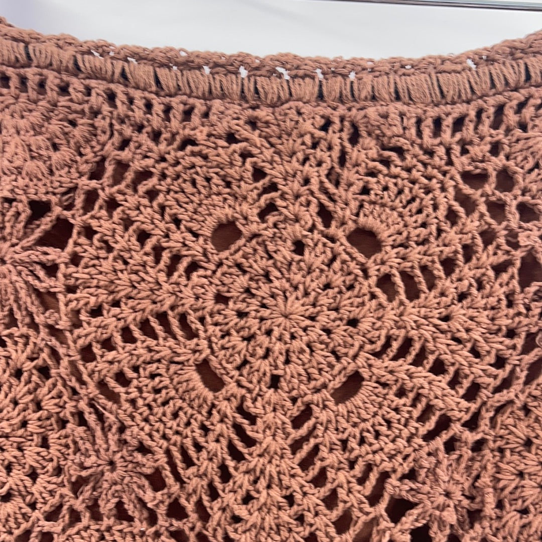 Free People Brown Short with Flowered Crochet Long Skirt (Size L)