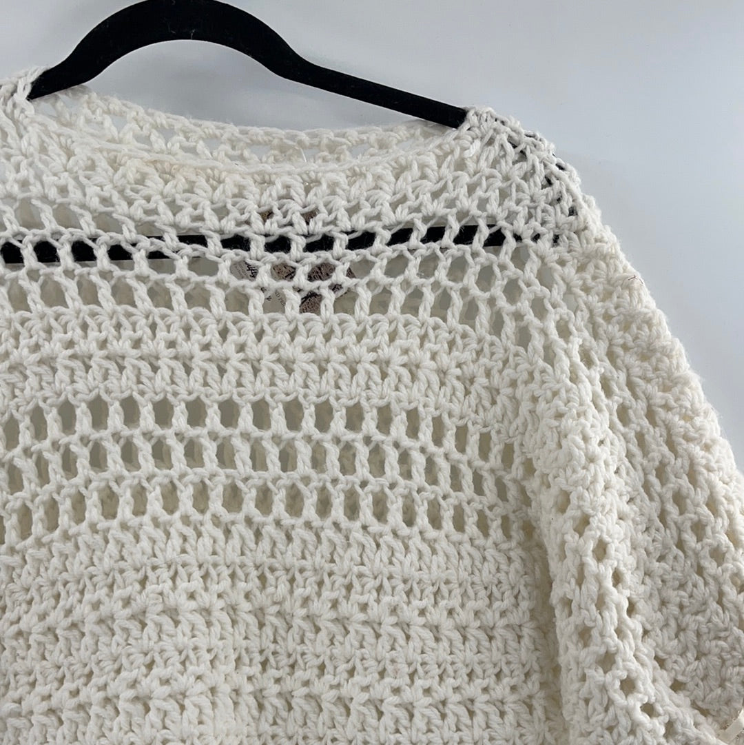 Anthropologie White Crochet Short Sleeve (S/M)