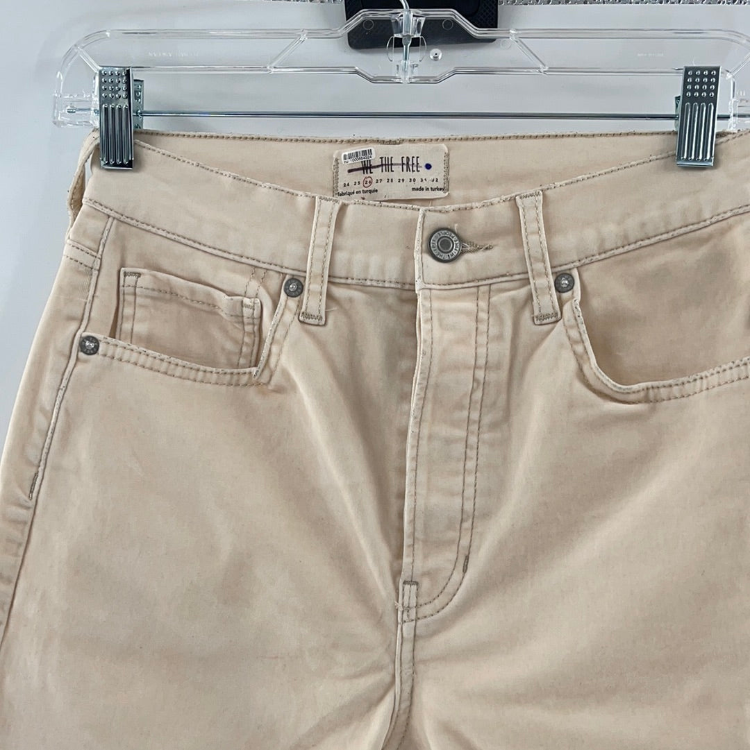 Free People Off White/Cream Velvet Button Up Jeans (Size 26)