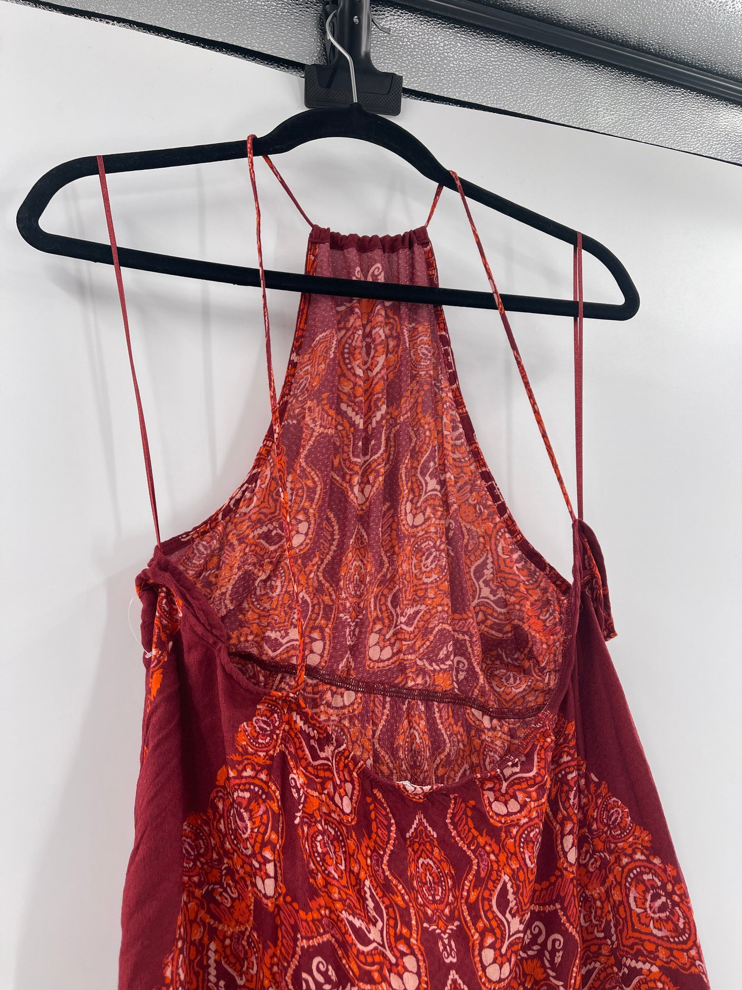 Free People Intimately Floral Red Sleeveless Spaghetti Straps Backless Mini Dress (Size L)