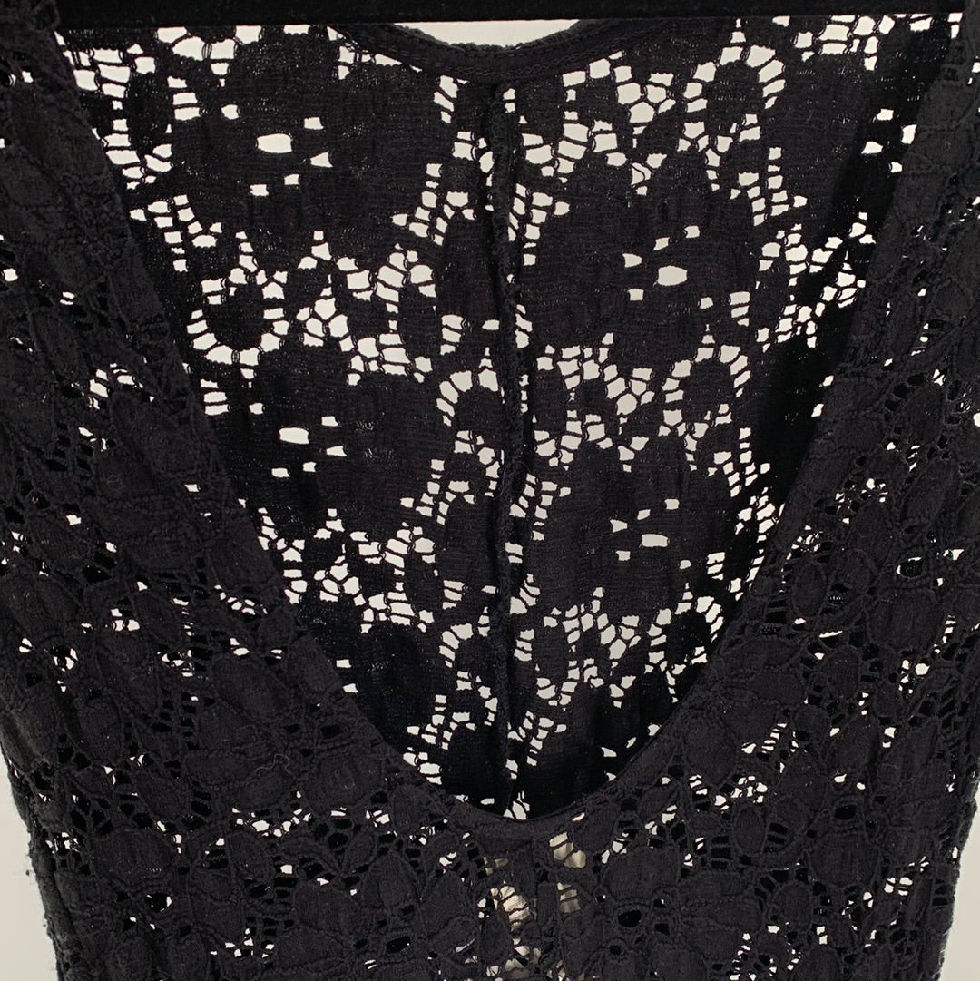 Free People Black Eyelet Lower Back Romper (Size L)