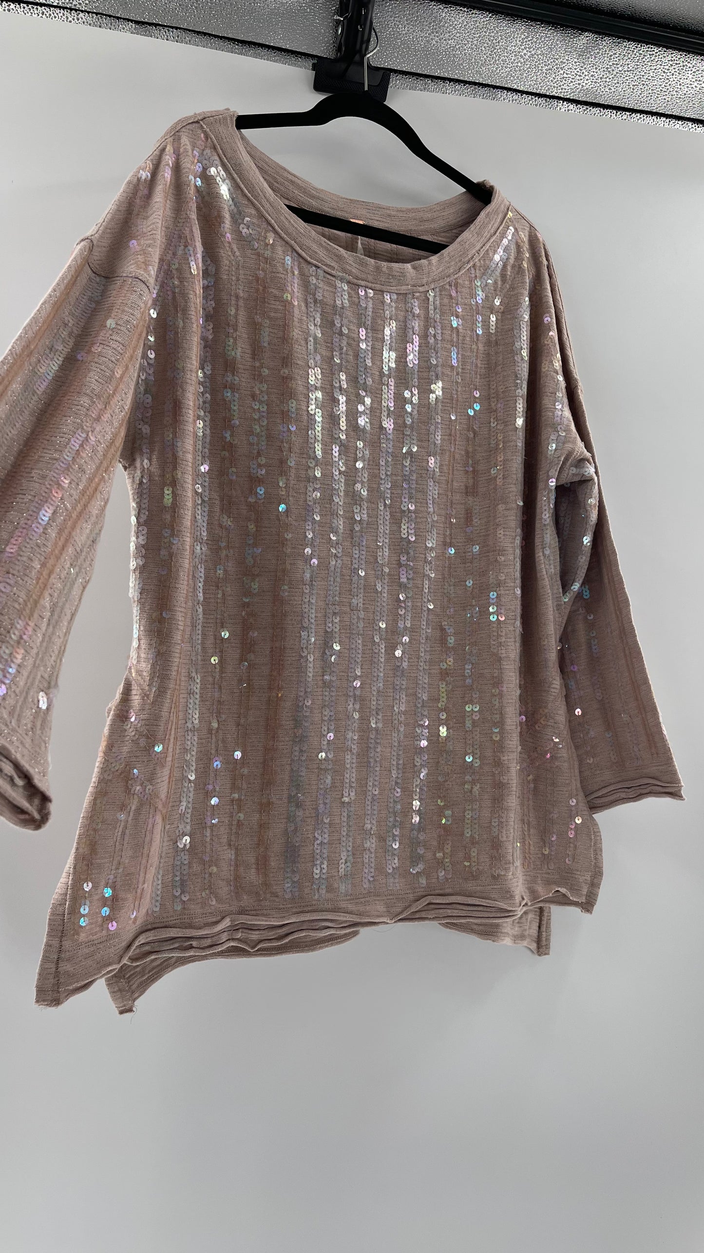 Free People Dusty Pink Sequin Sweater (Small)