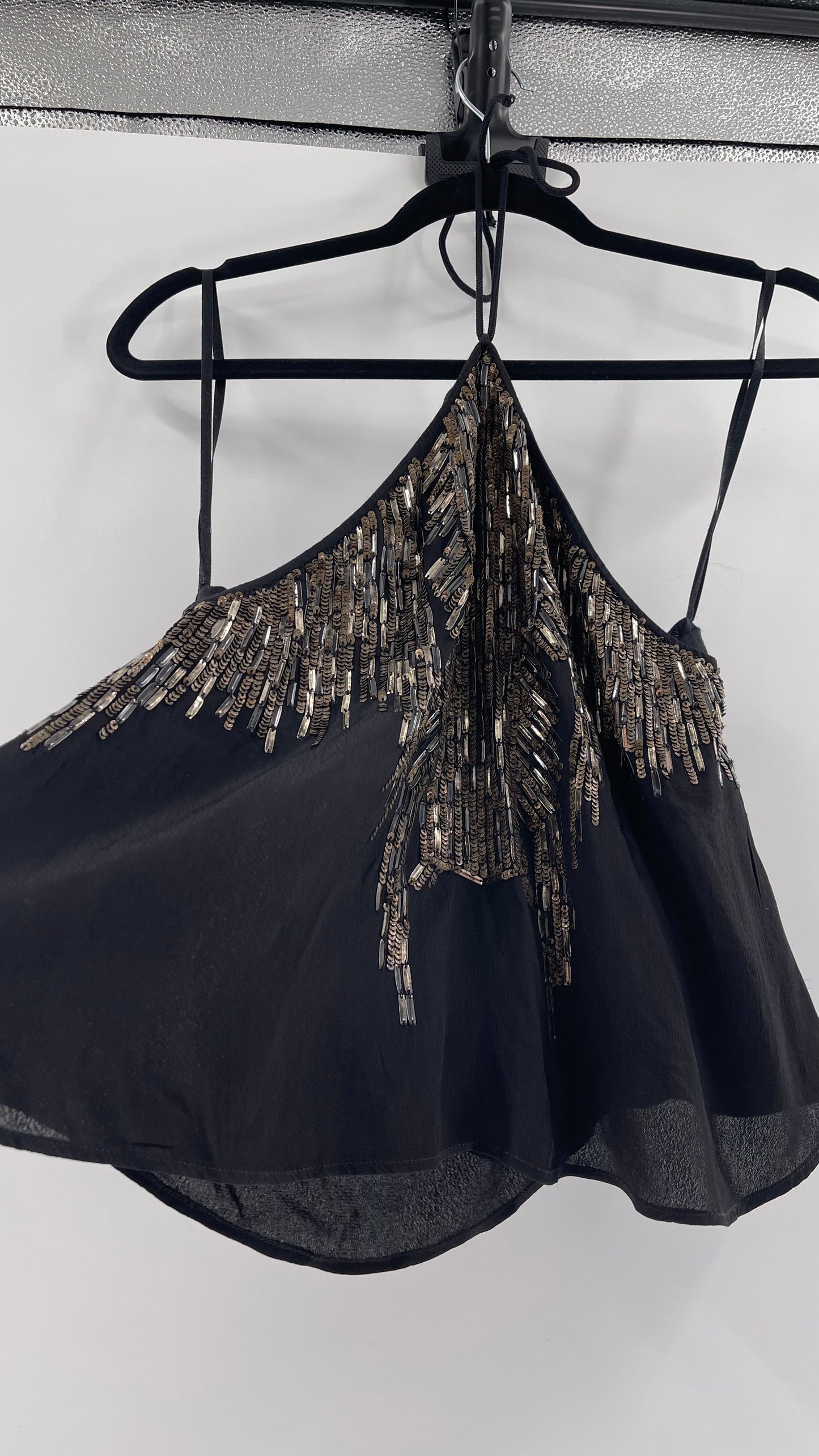 Free People Black Beaded Halter (XS)