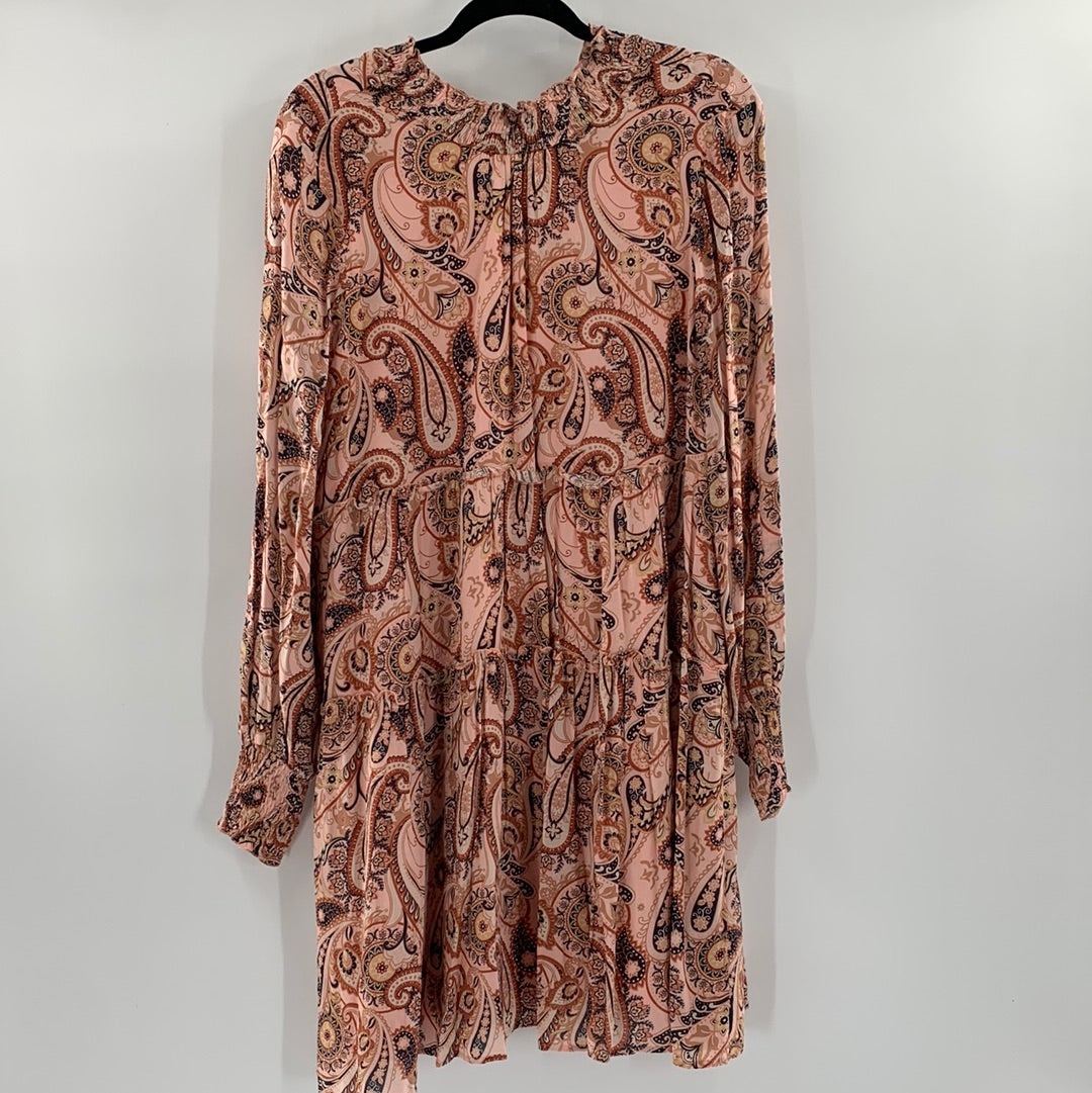 Anthropologie - Balloon Brown Sleeves Pleated Midi Dress (Size Medium)