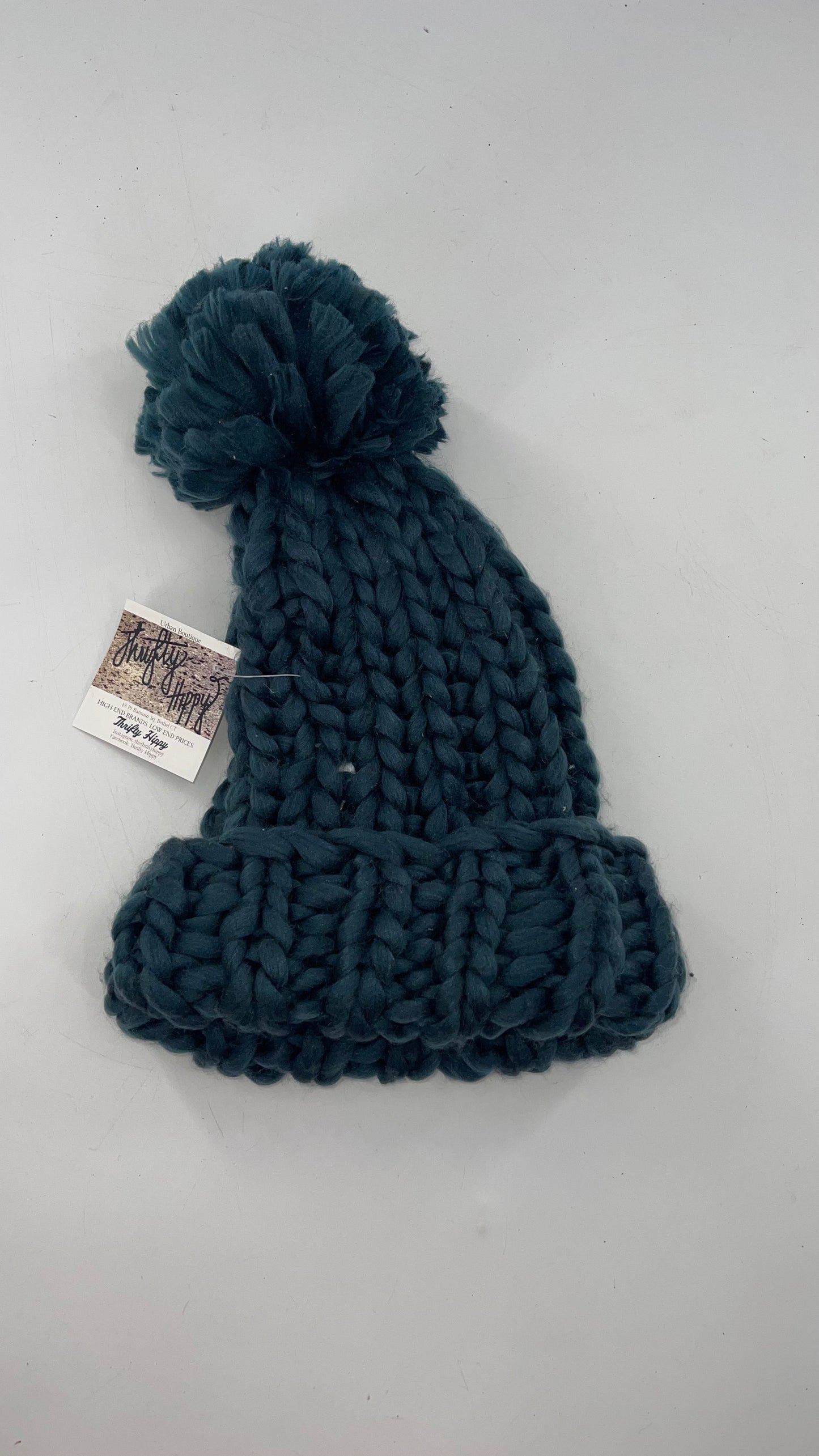 Free People Heavy Knit Navy PomPom Beanie