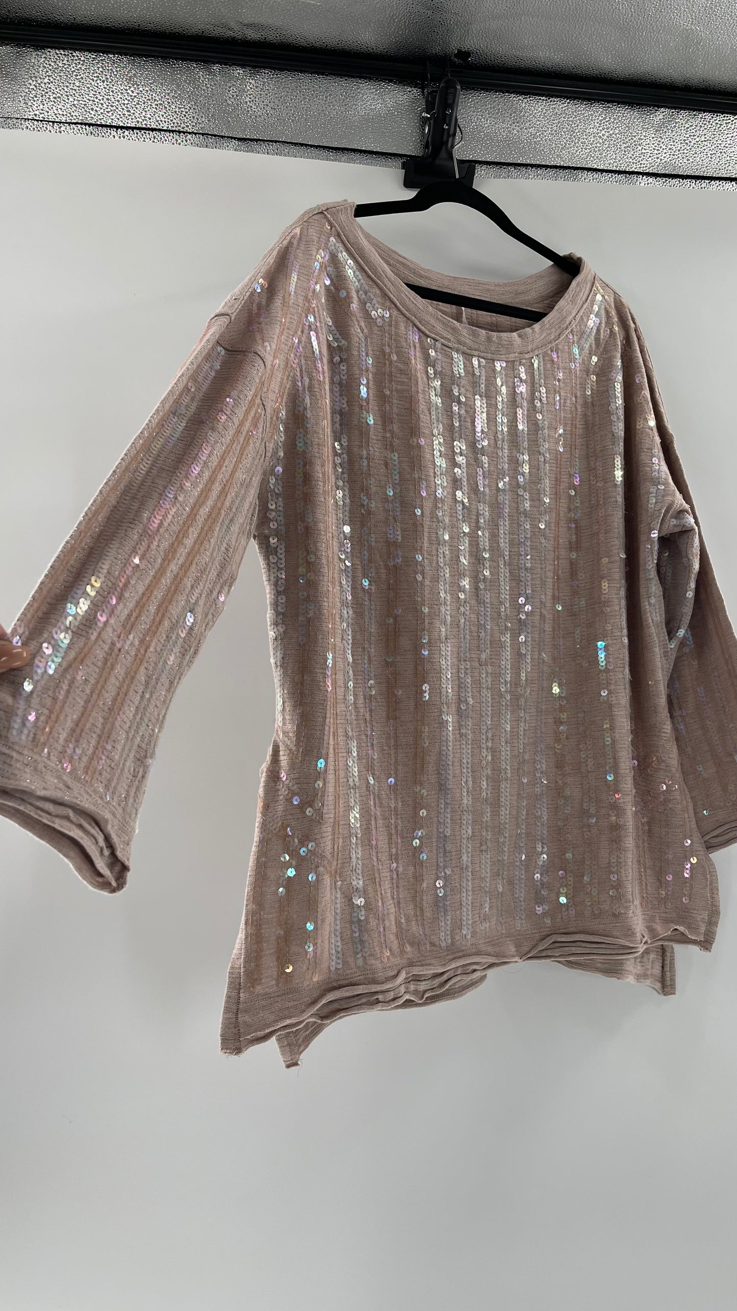 Free People Dusty Pink Sequin Sweater (Small)