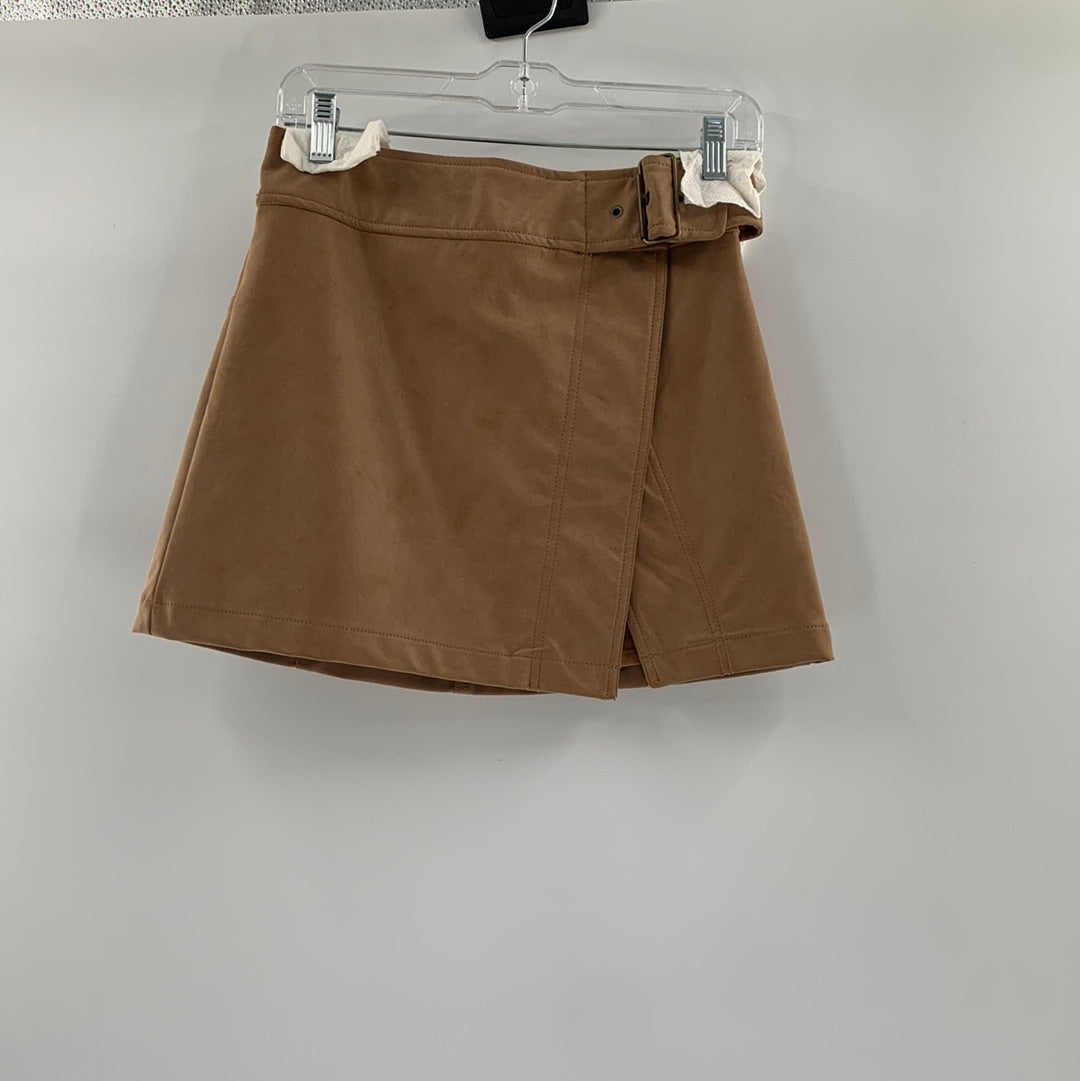 Free People Vegan Light Brown Mini Skirt with Buckle Belt and Side Slit Mini skirt (Size 2)