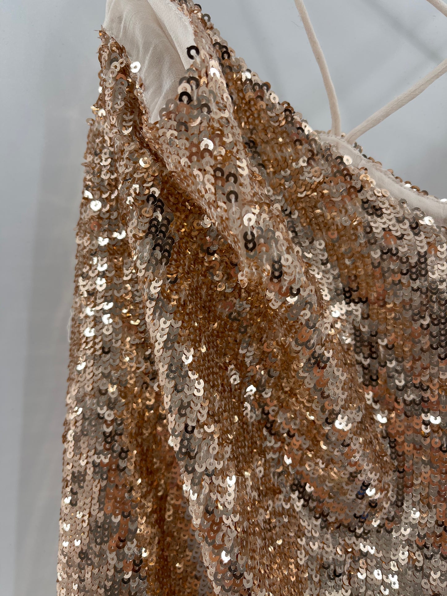 Free People Gold Sequin Slip Mini Dress Spaghetti Straps (Size S)