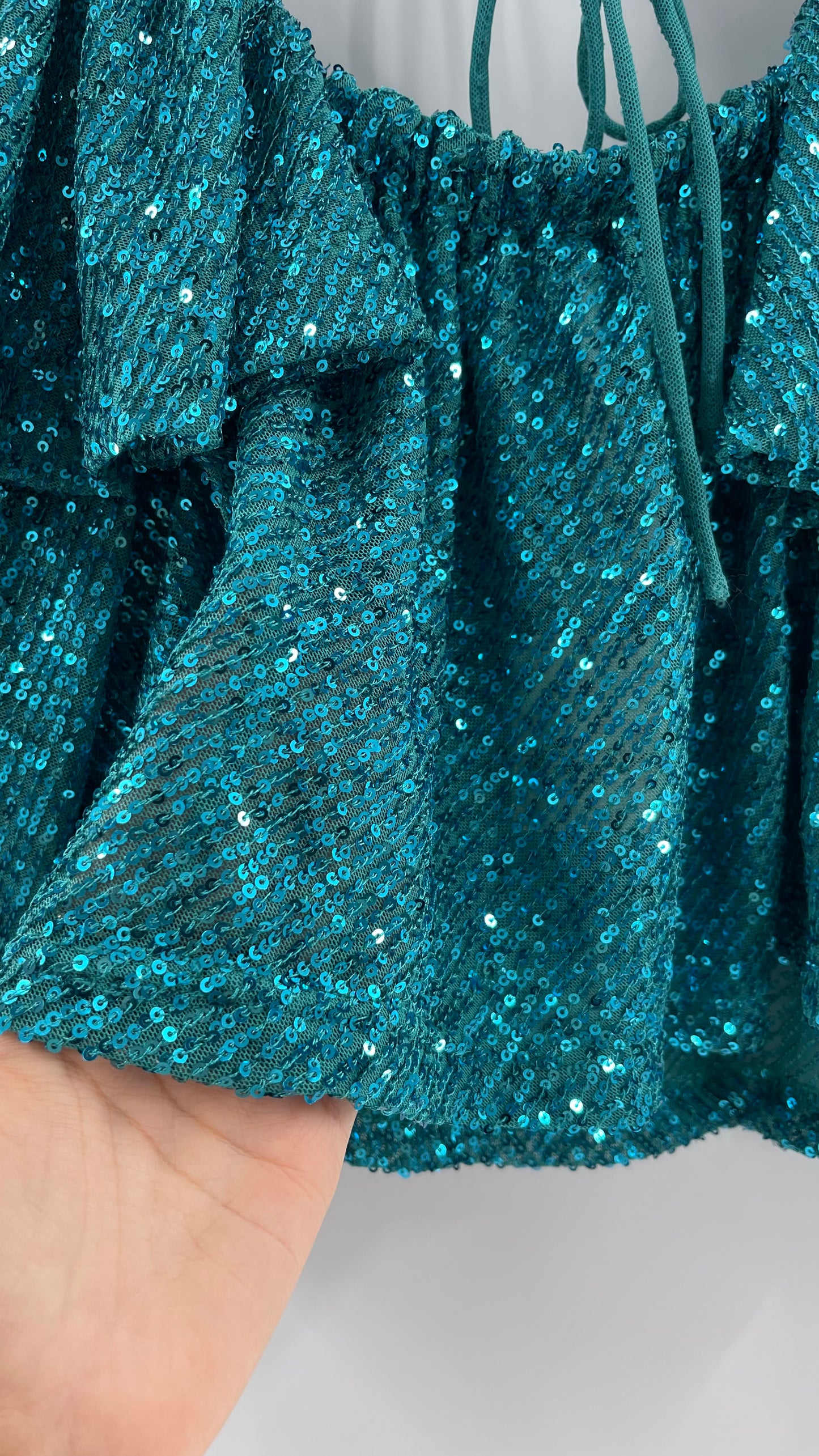 Free People Blue Sequin Long Sleeve (Small)