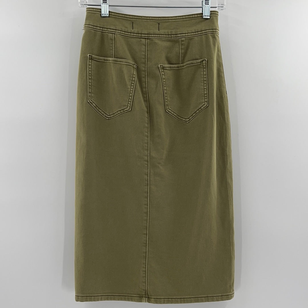 Free People - Light Olive Green - Vented / Front Slit - High Waisted Denim Skirt (Size 25 )