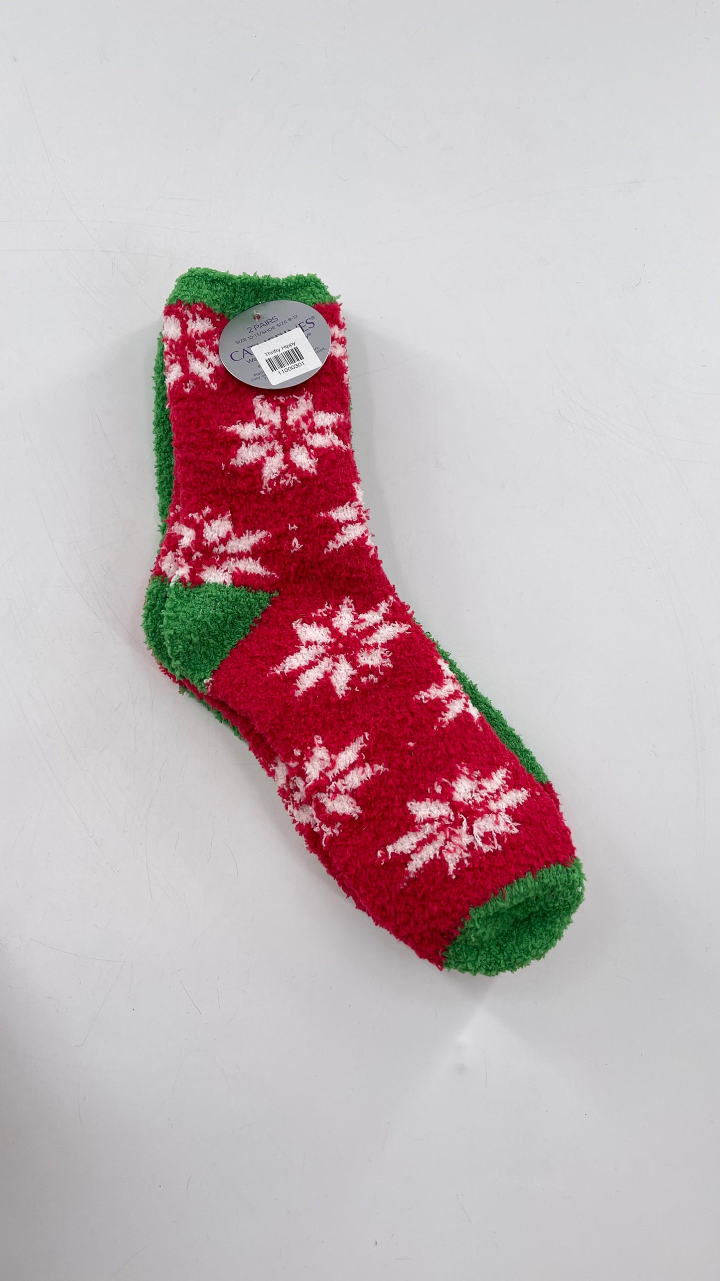 Festive Fuzzy Christmas Color Block Red Green Socks (Sz 8-12)