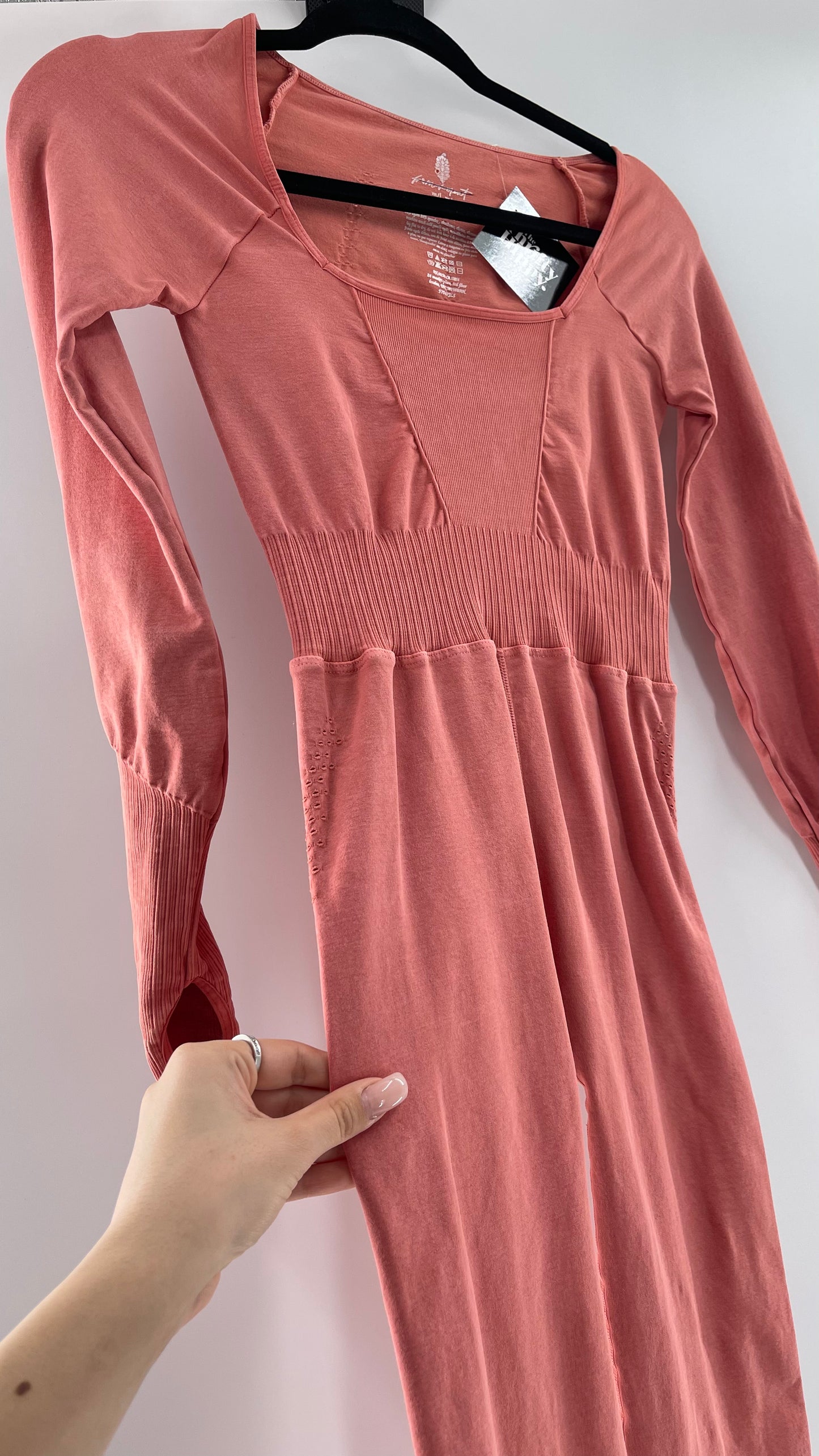 Free People Movement Pink Elastic Good Karma Jumpsuit (M/L)