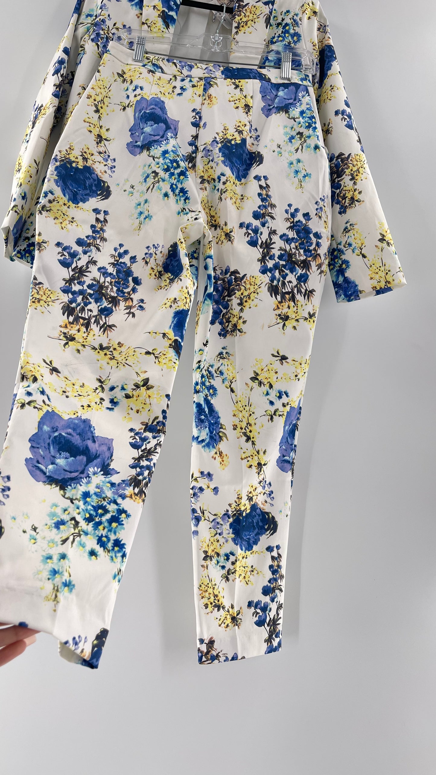 ASOS White Floral Blazer and Trouser Set (Size 4 blazer, Size 6 trouser)