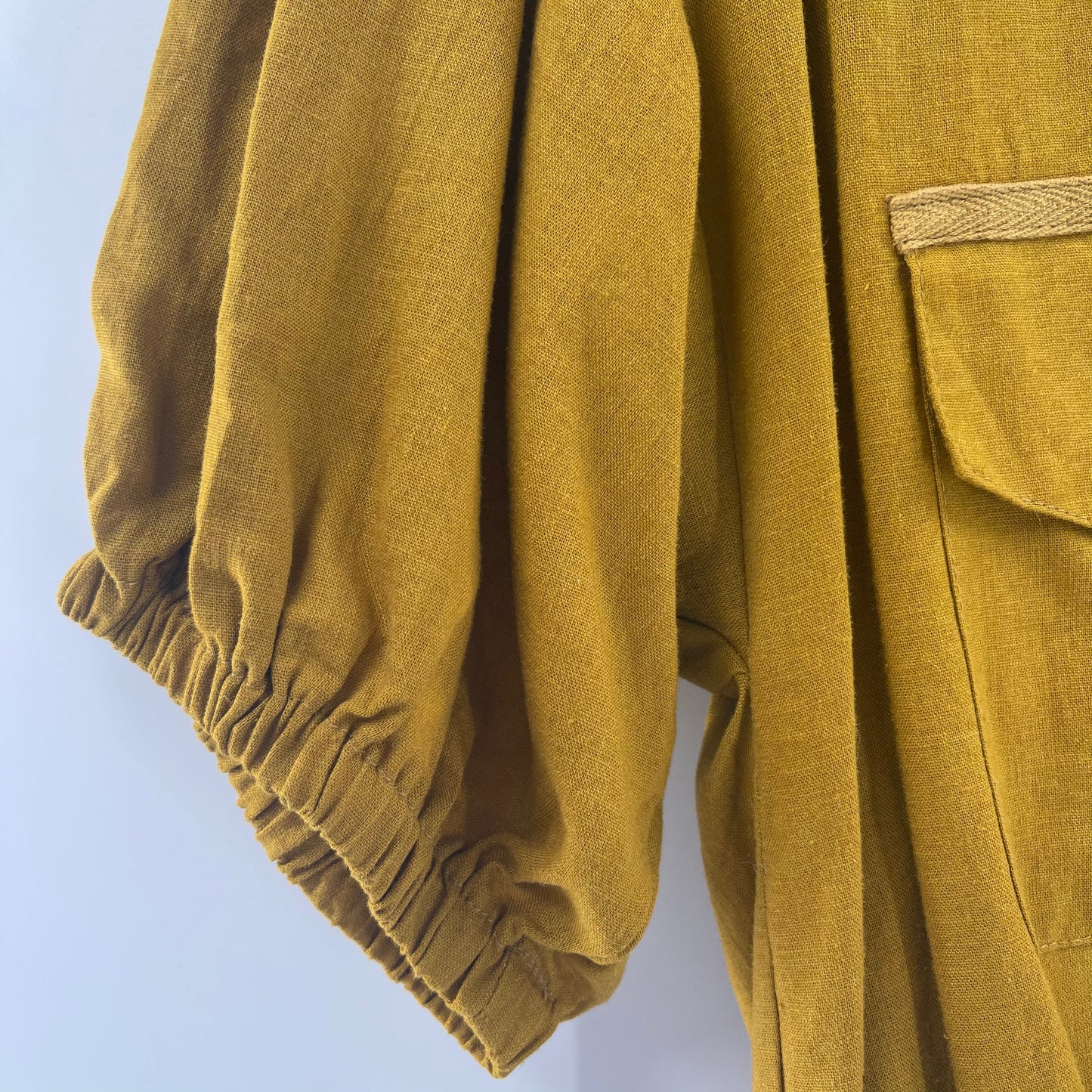 Intimately Free People Short Sleeve Mustard Yellow Bodysuit With Pockets and Wooden Buttons (Size XS)