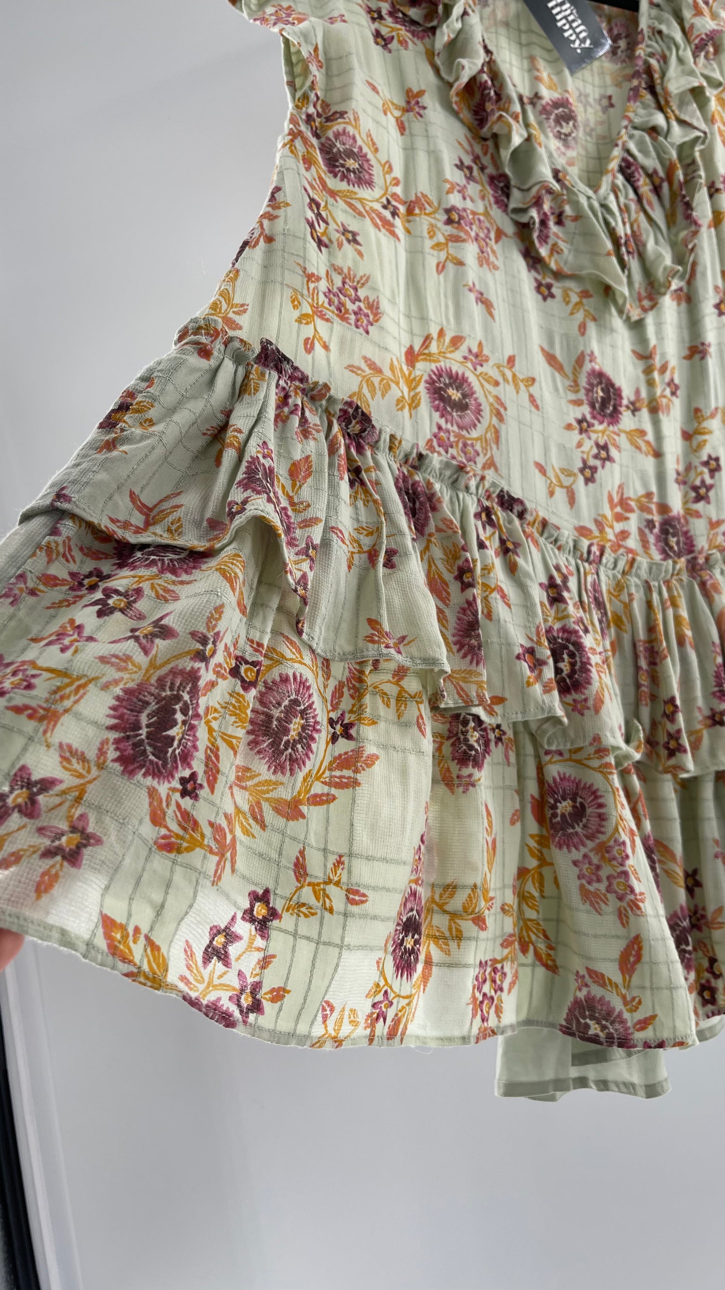 Free People Luna Mint Toned Tiered Floral Mini (XS)