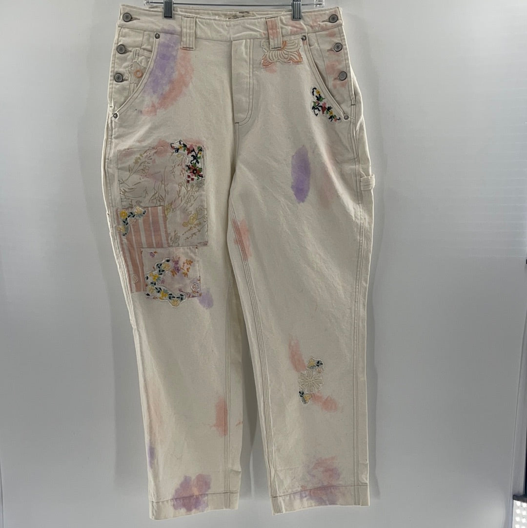 Free People Embroidered Pastel + Patchwork + Patches Jeans (Size 31)