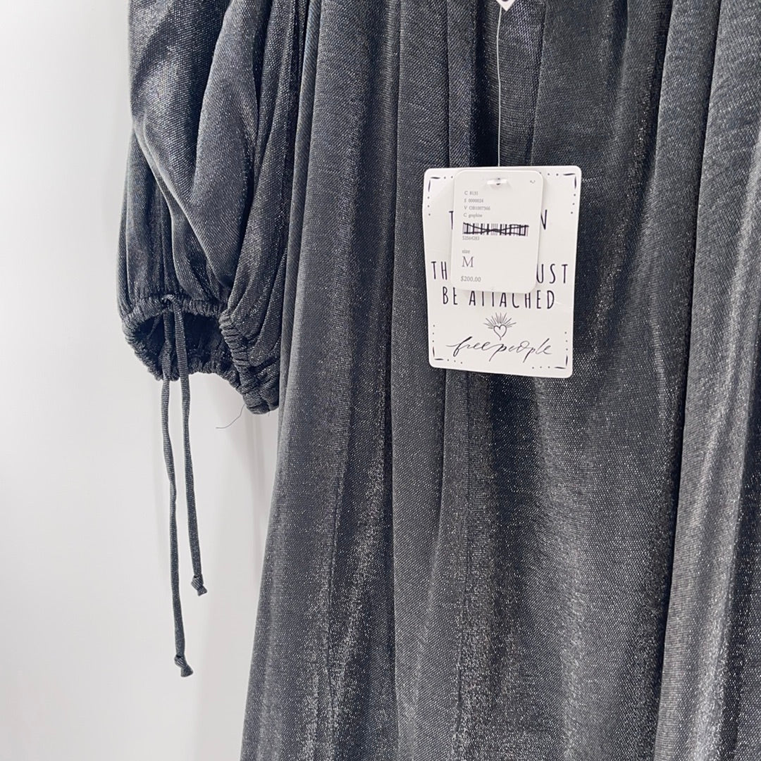 Free People - Silver Metallic Puff Sleeve Mini (Medium)