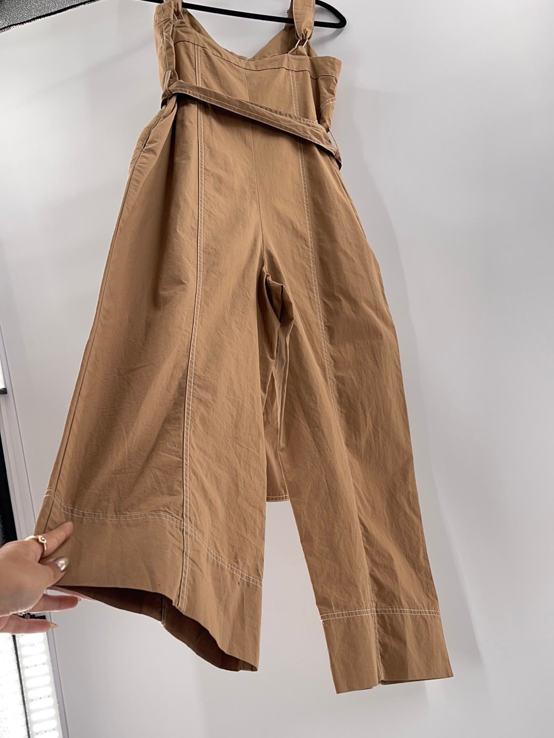 Current Air Anthropologie - Button Up Brown Adjustable Straps Jumpsuit (Size Small)
