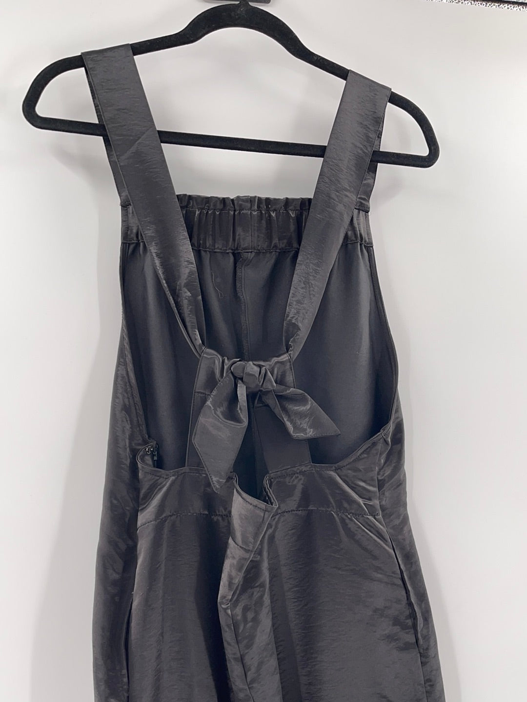 Urban Outfitters Black Satin Backless Tie on Back Side Knife Pockets (Size M)