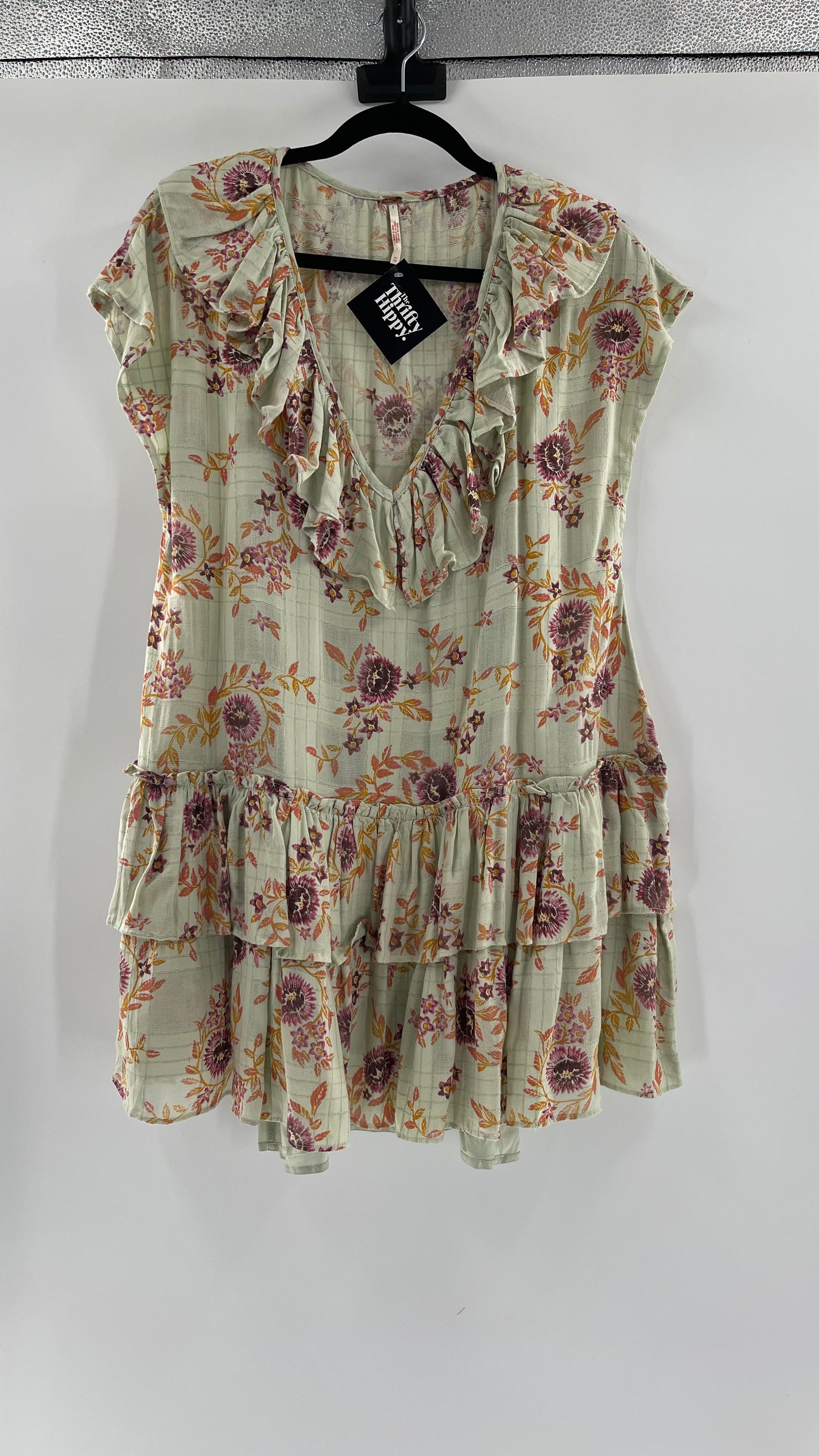 Free People Luna Mint Toned Tiered Floral Mini (XS)